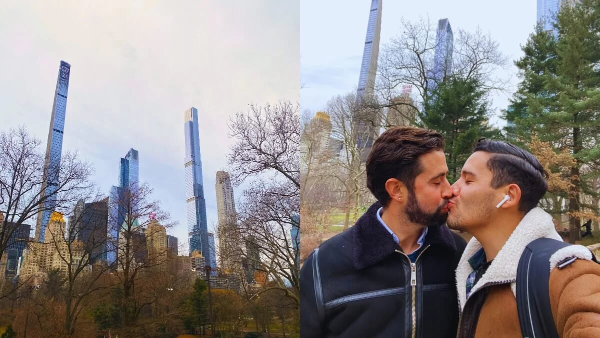 Gay couple Davey & Omie of traveling boyfriends in New York City