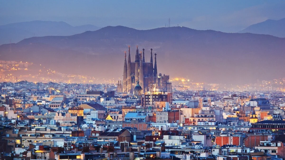 Gay couple exploring Barcelona, Spain