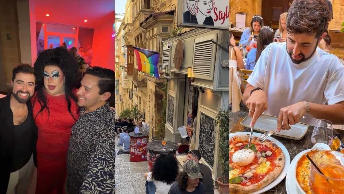 Gay couple exploring Malta together during summer holiday