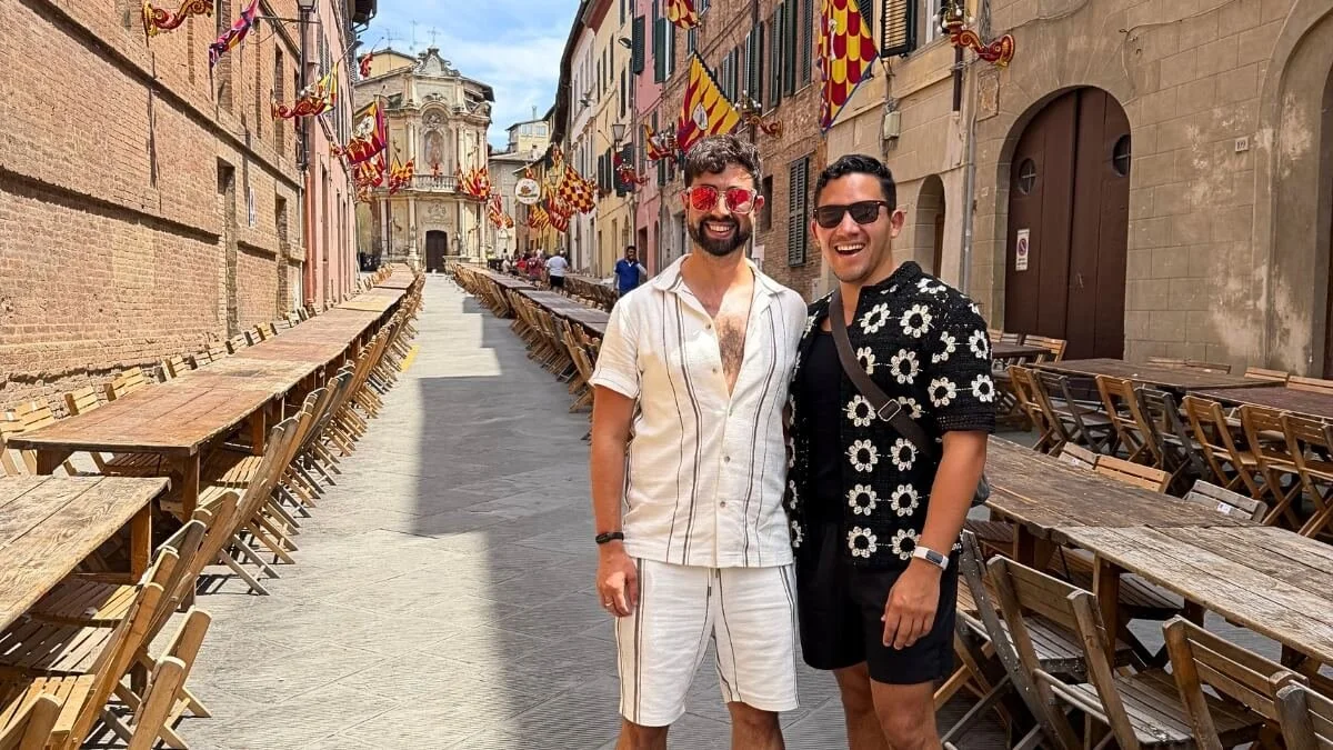 Gay couple in Siena, Tuscany in Italy