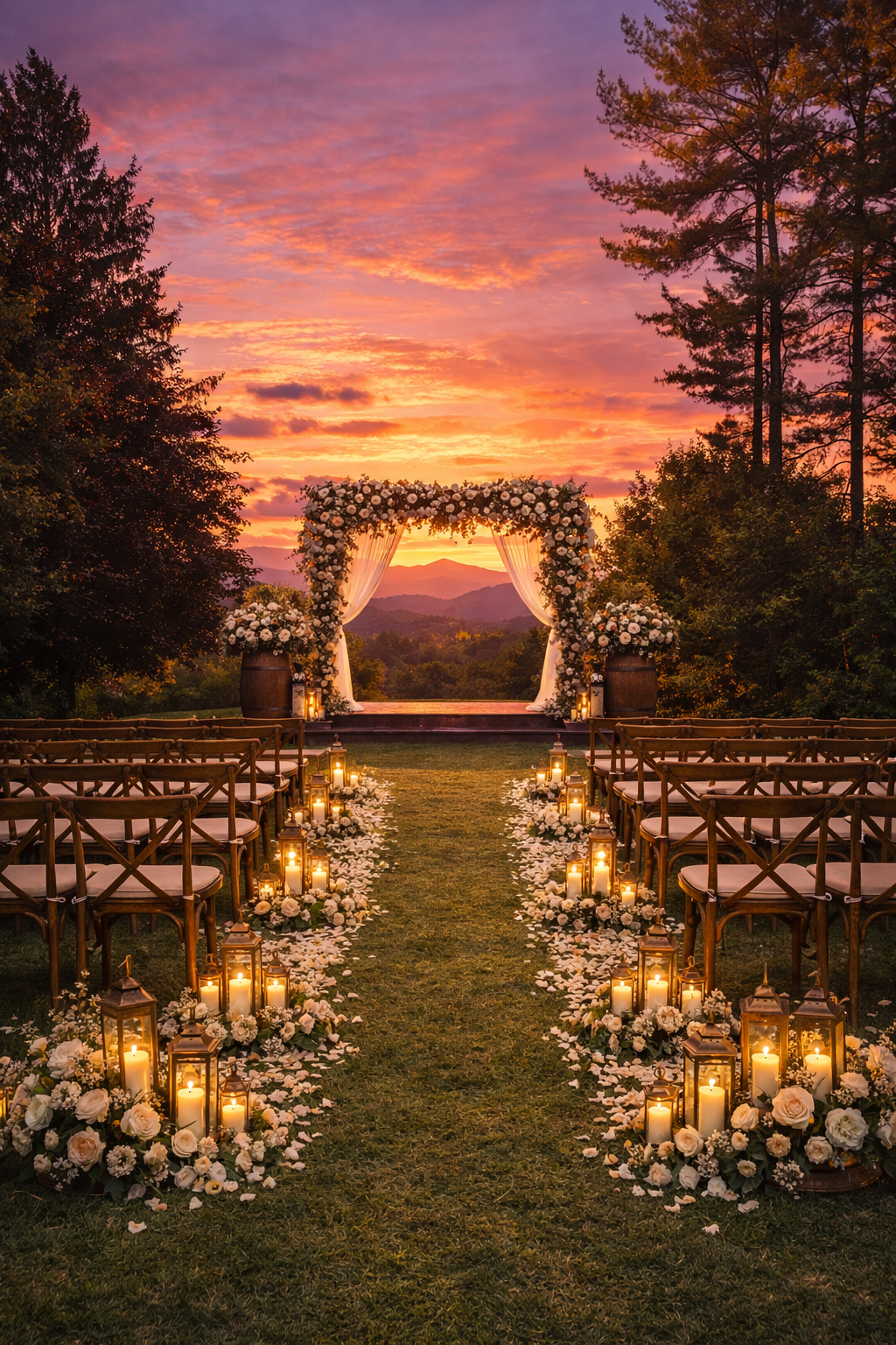 Barn wedding venue, sunset, mountain wedding, Brevard wedding venue