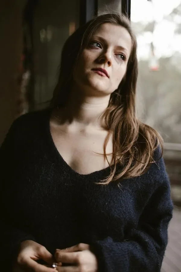 a woman looking sad