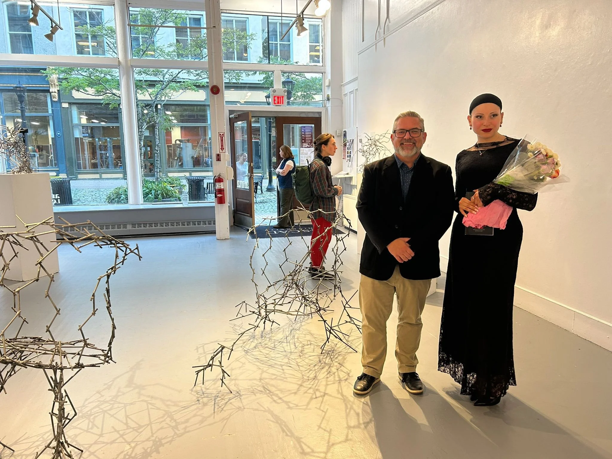 With the delightful, Shawn Tracey Student Dean of NSCAD attending the artist's show at the Anna Leonowens Gallery (2025).