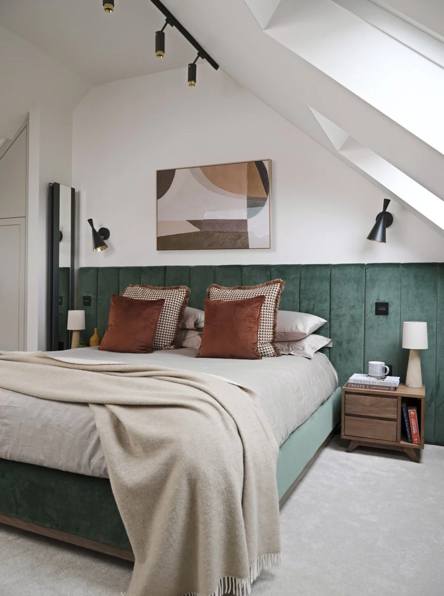 High-end residential loft bedroom with bespoke joinery design