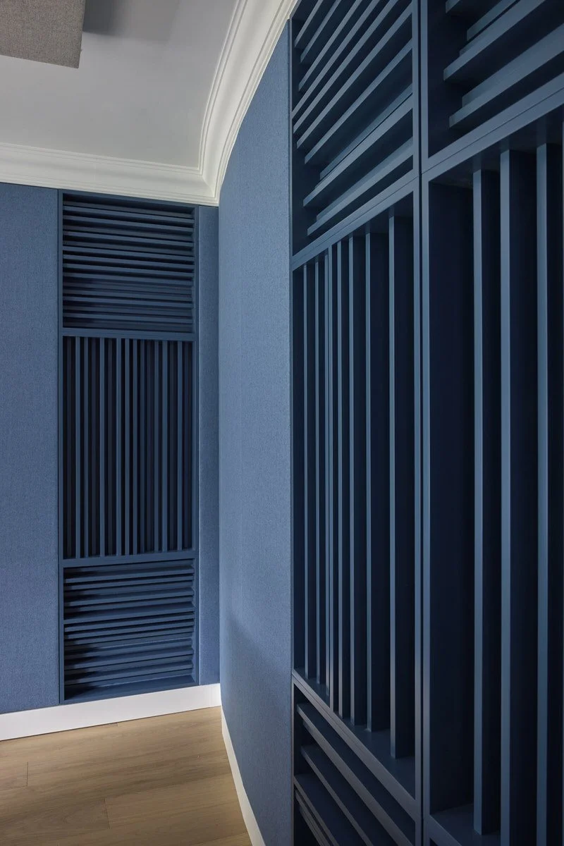 Details of the acoustic panelling in the music room designed for best acoustics in a private residential property