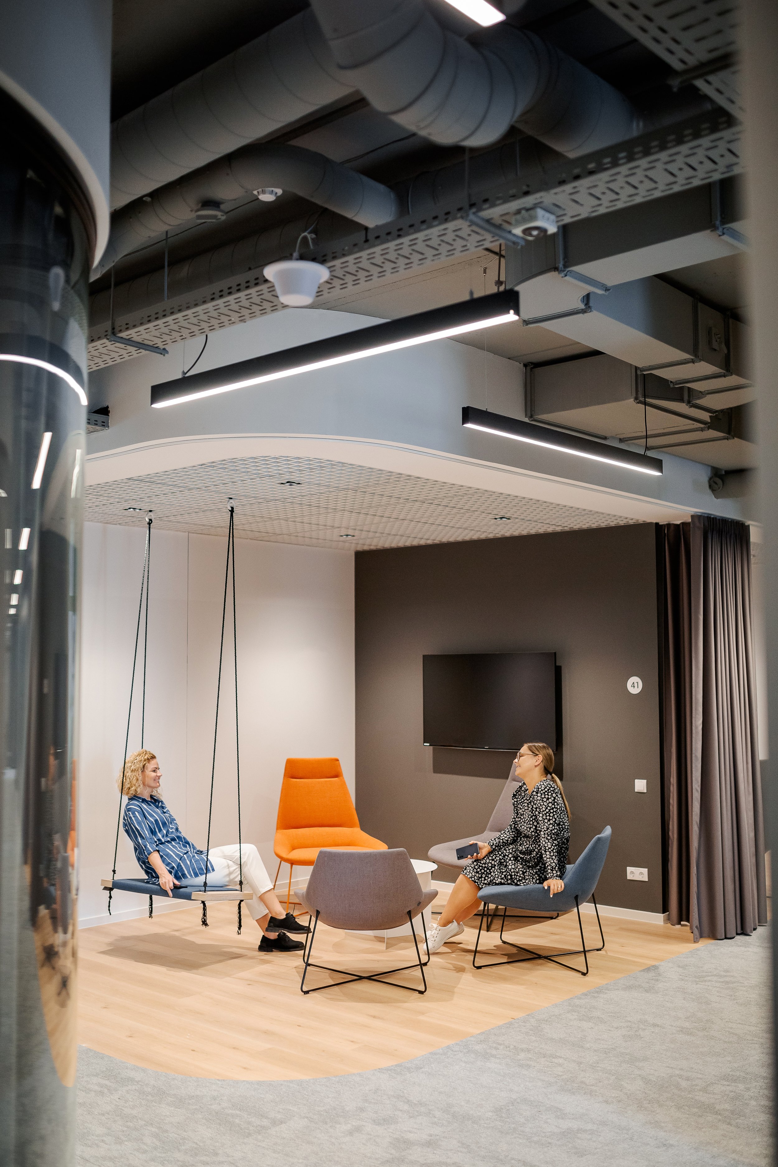 innovative brainstorm space with curtain partitions in office