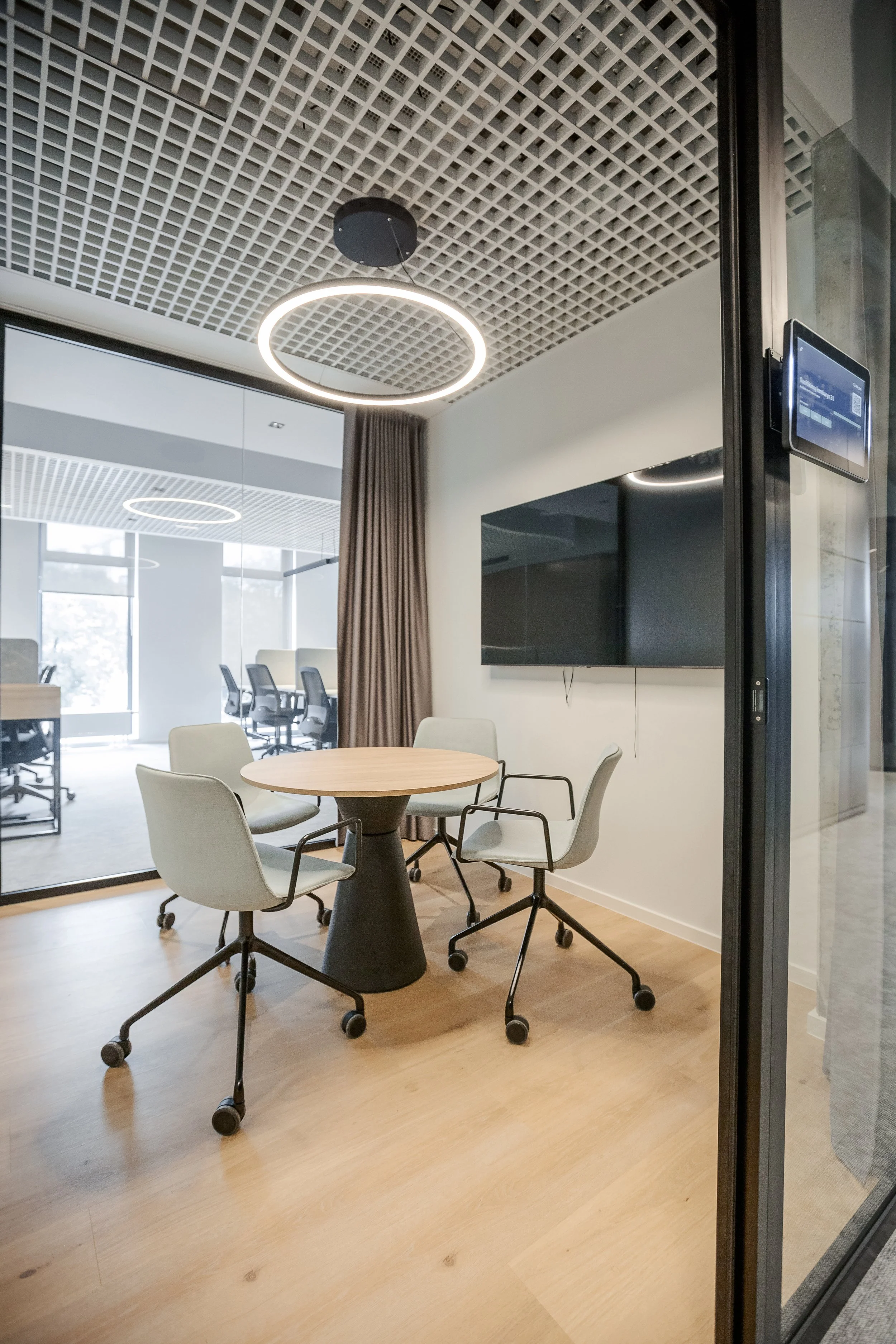 meeting room with innovative ceiling