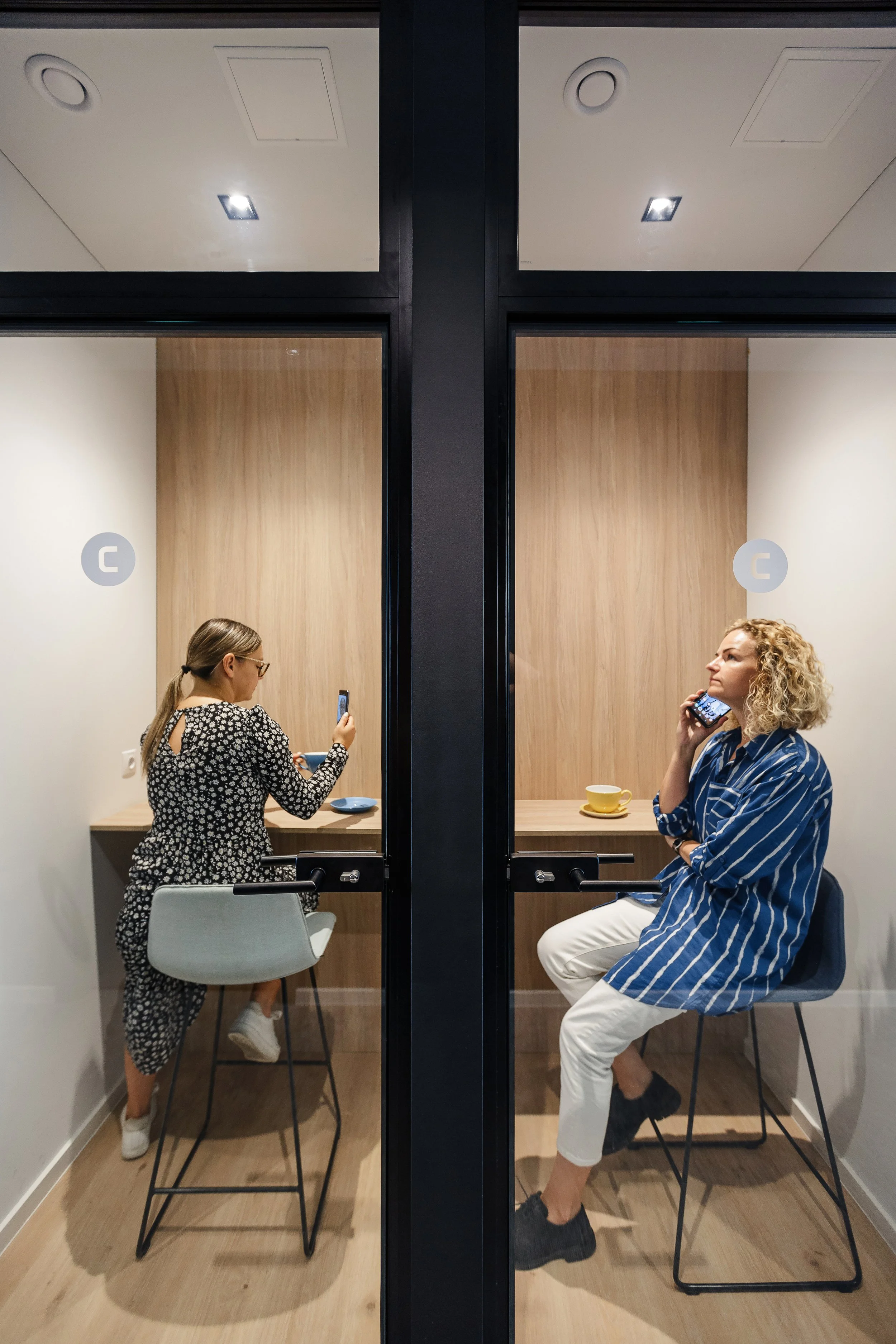 call both in modern office designed for silence
