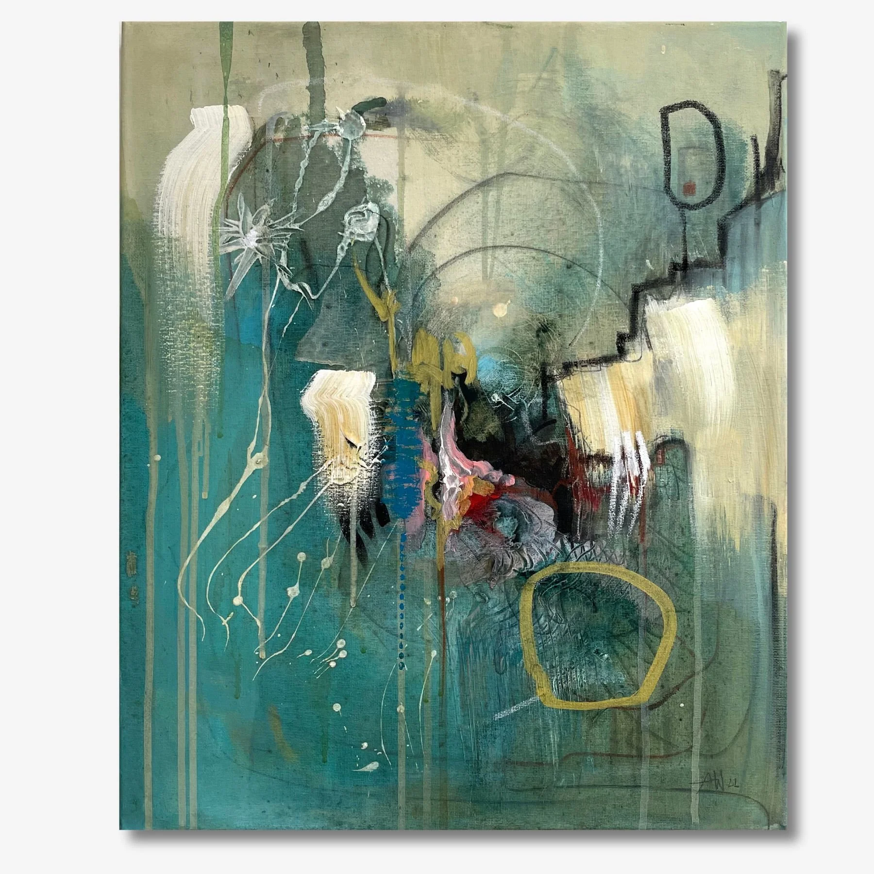 Stormy Flowers, Acryl und Kreide auf Leinwand, 50x40 cm