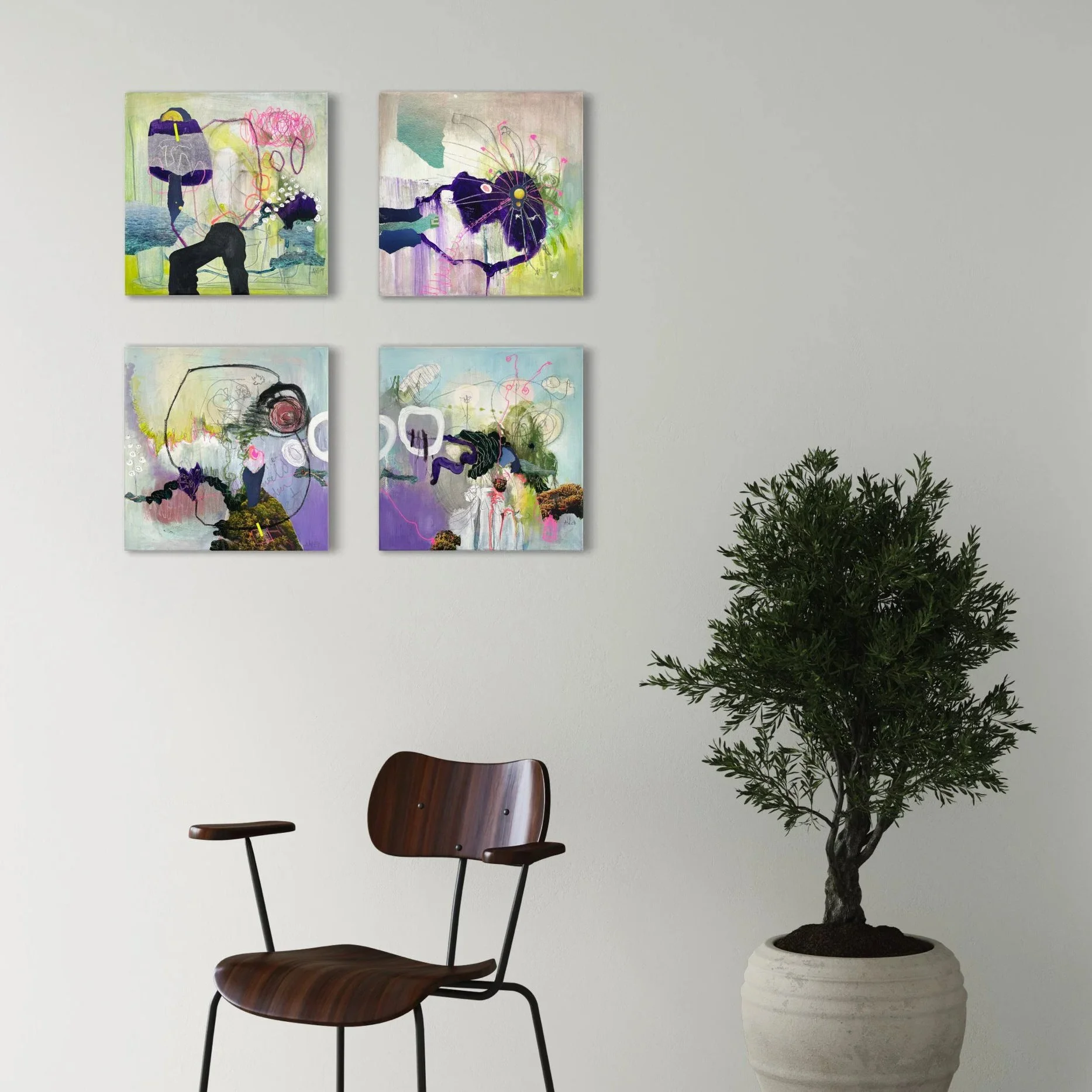 Serie Algen im Weltall im Format 40x40 cm, Abstrakte malerei A. Weingärtner