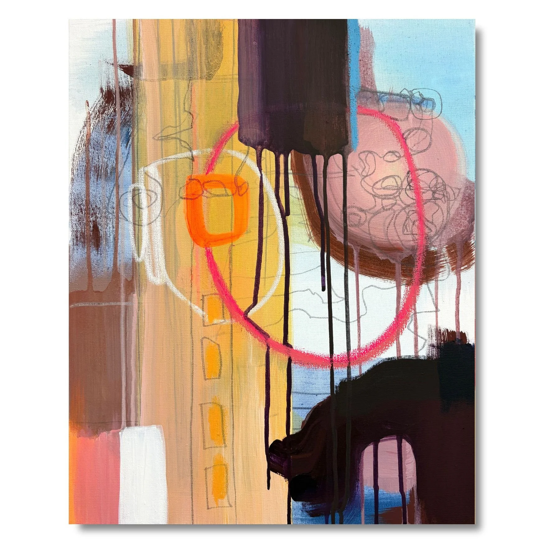 Abstrakte malerei, Bär am Fluss im Format 40x50 cm gerahmt in helle Schattenfugenrahmen