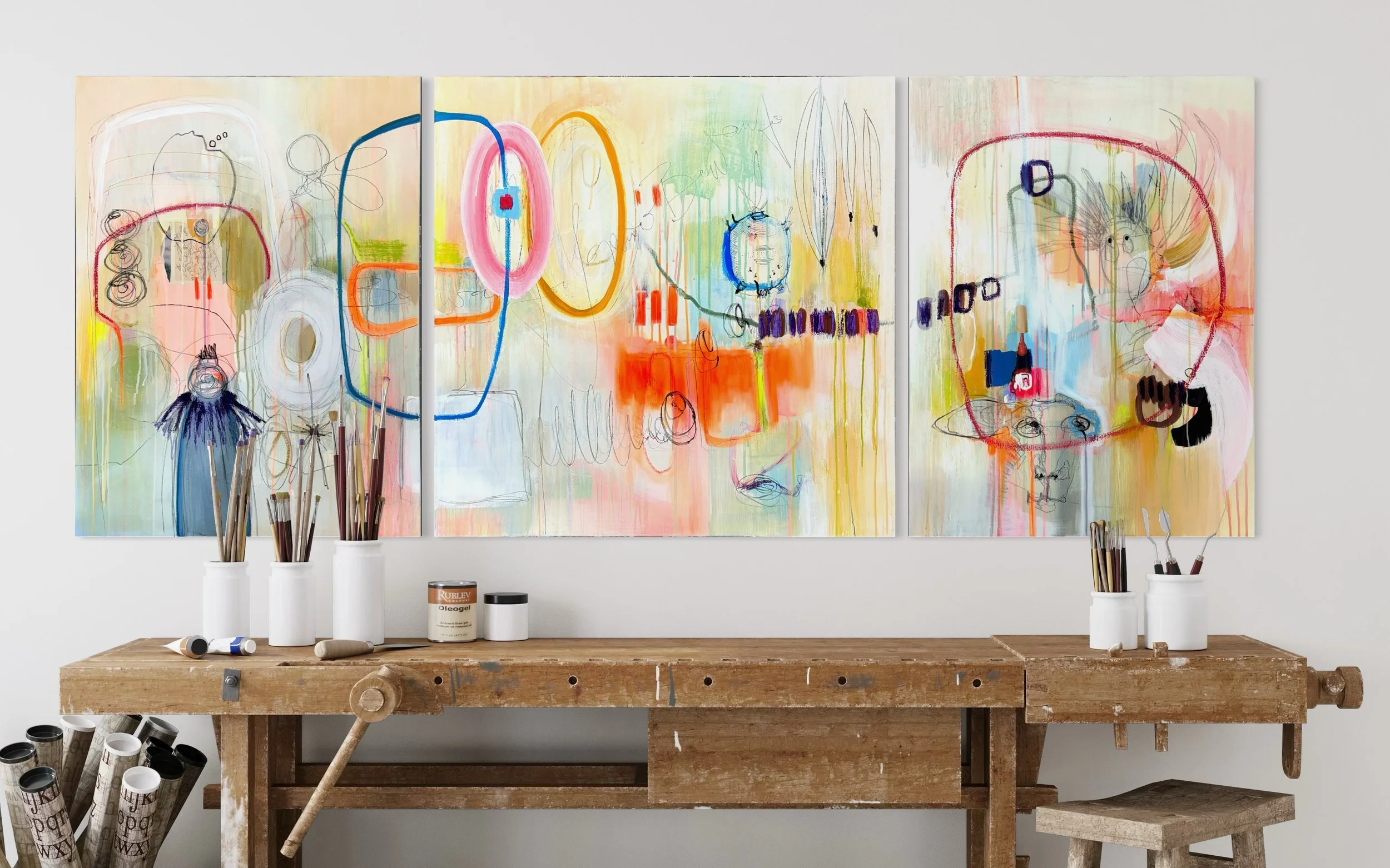 Auspicious clouds, Triptychon, Anja Weingärtner, 200x80 cm