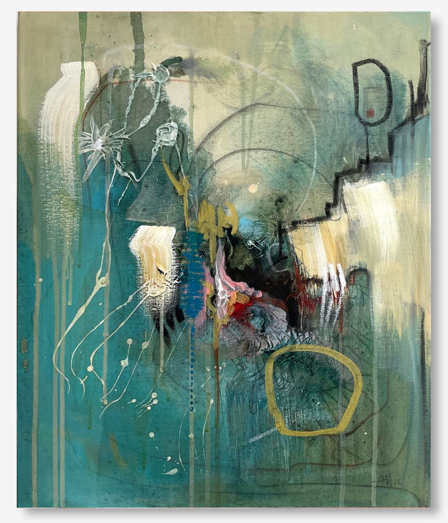 Flowers, Abstrakte Malerei von Anja Weingärtner im Format 40x50 cm