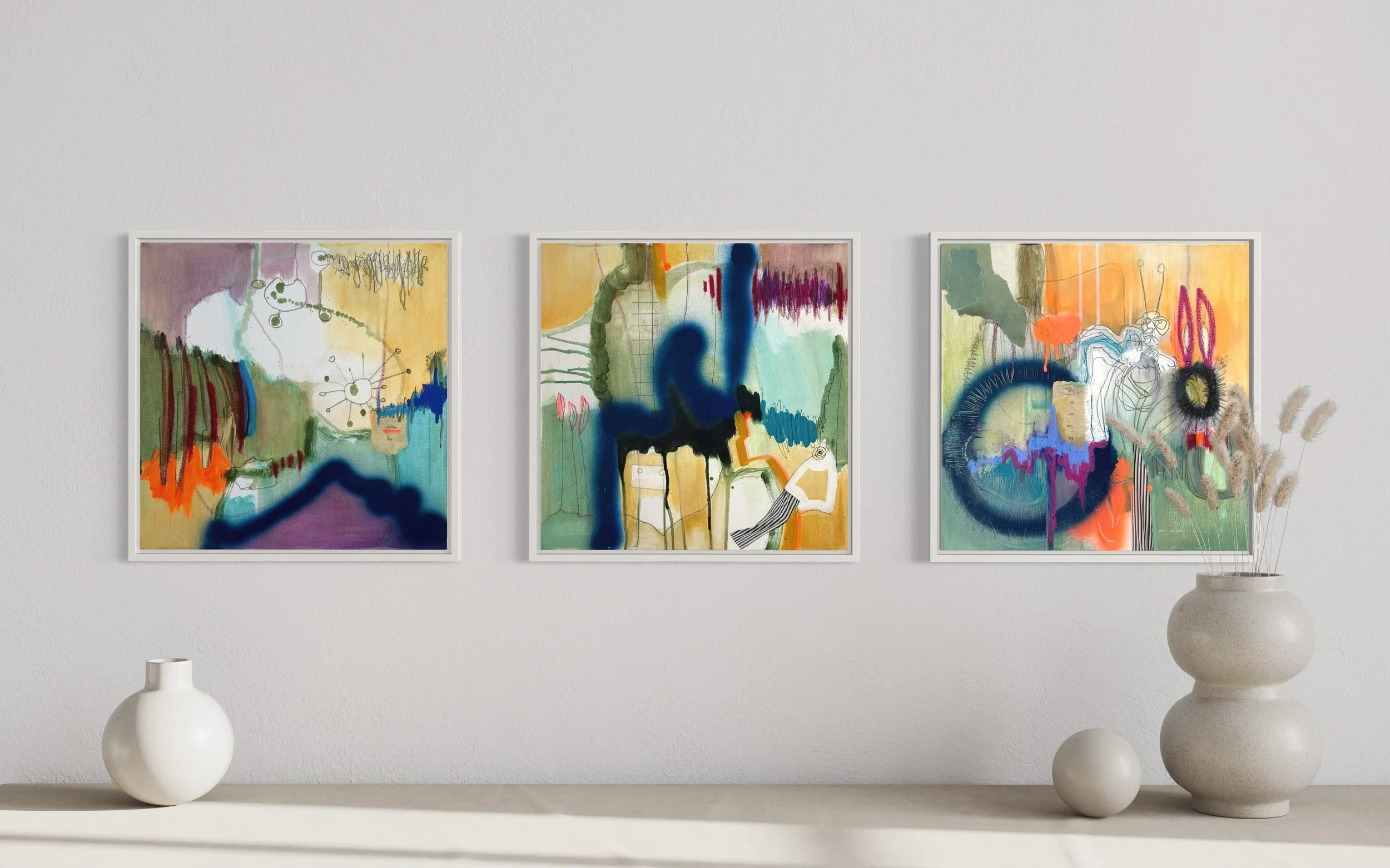 Die Serie "Der Gast und der Fisch"im Format 40x40 cm, Abstrakte Malerei A. Weingärtner