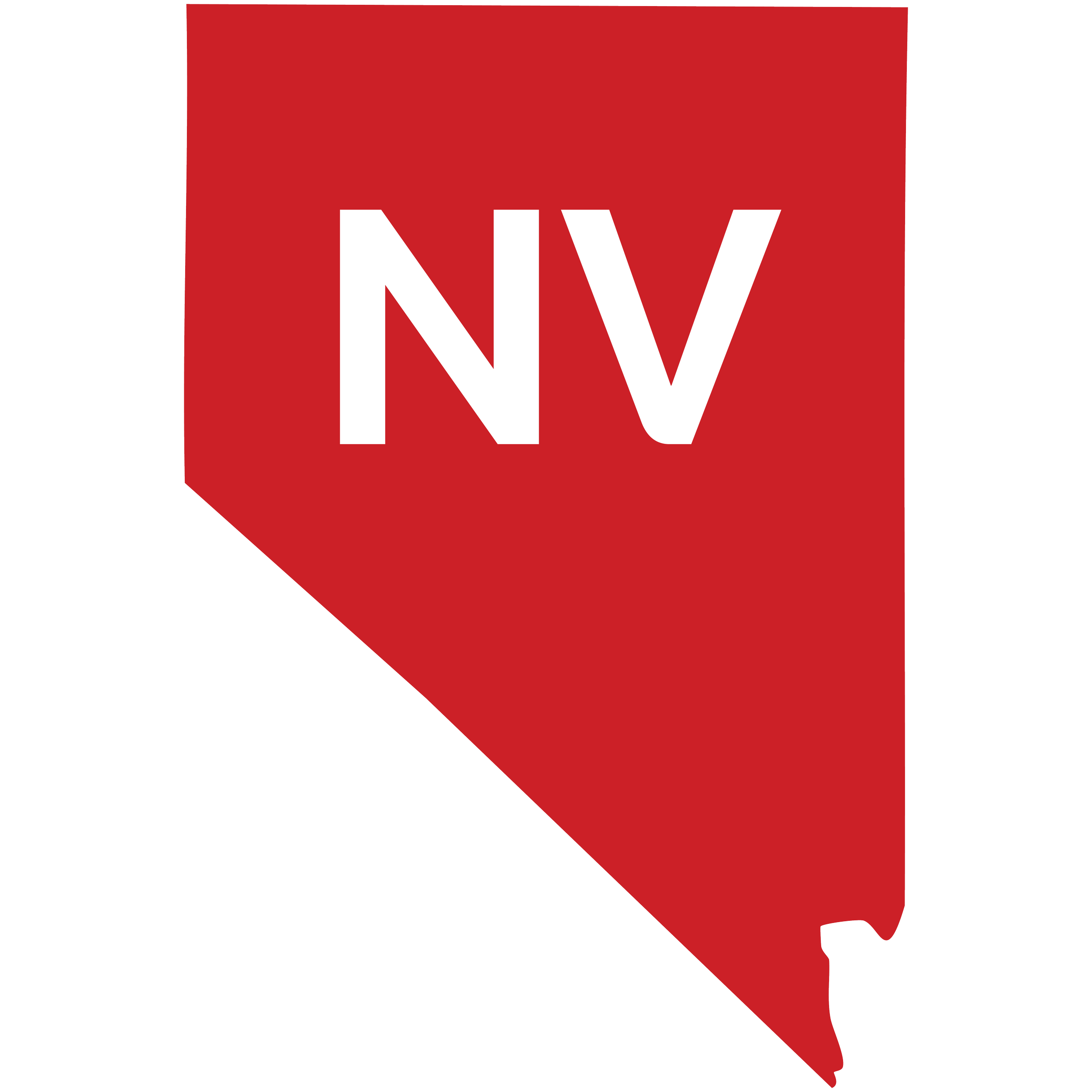 Red outline of the state of Nevada with the letters 'NV' in white.