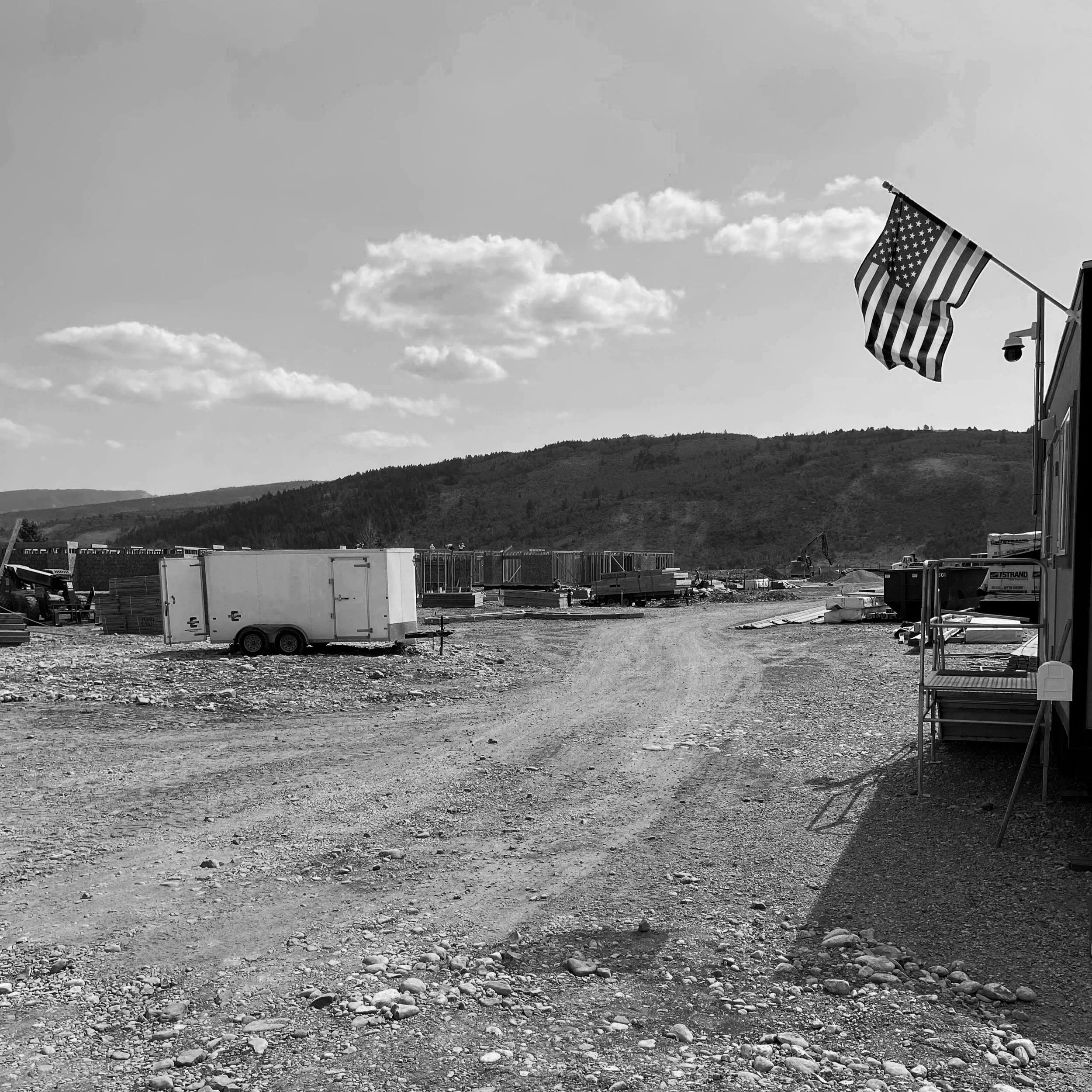 black and white photo of a construction site. Homestead project for civil engineering connect engineering