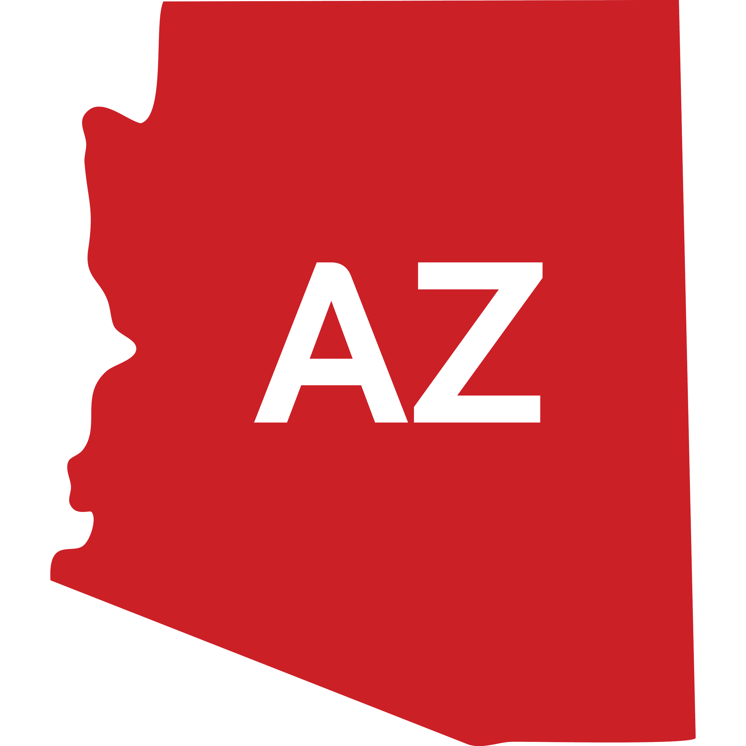 Map outline of Arizona with large white letters 'AZ' in the center.