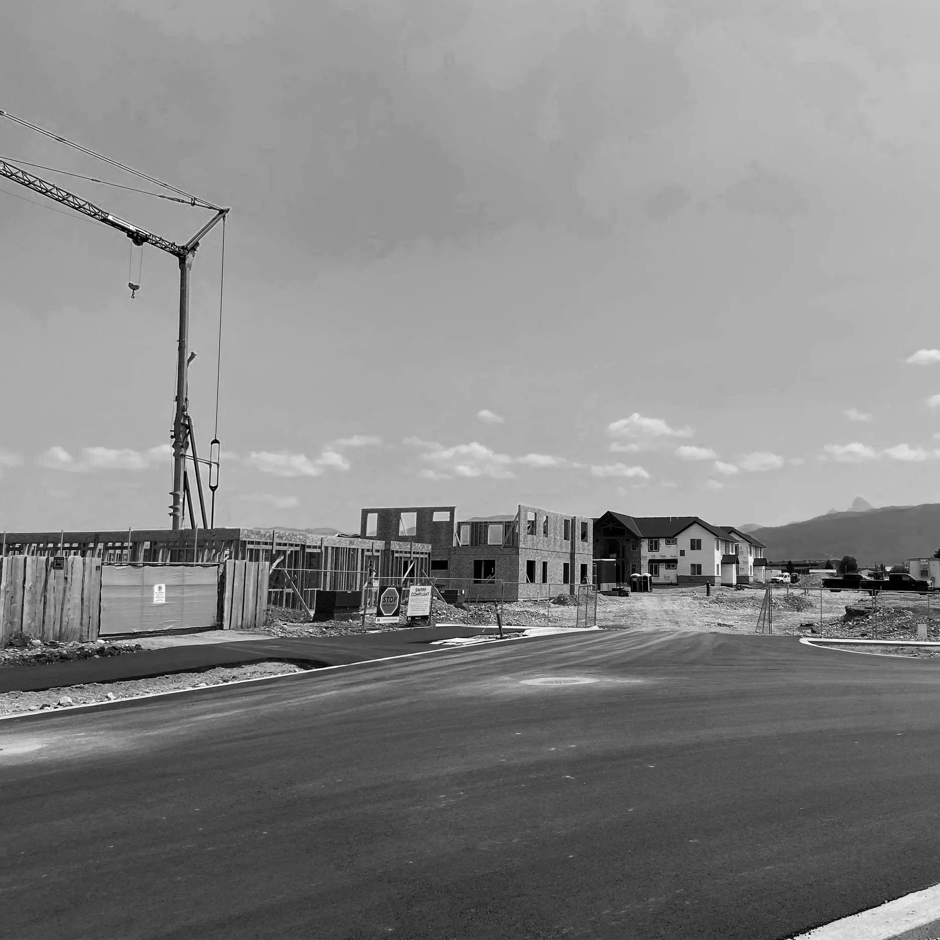 black and white image of a civil engineering construction project by Connect Engineering in Idaho Falls, Teton Flats project