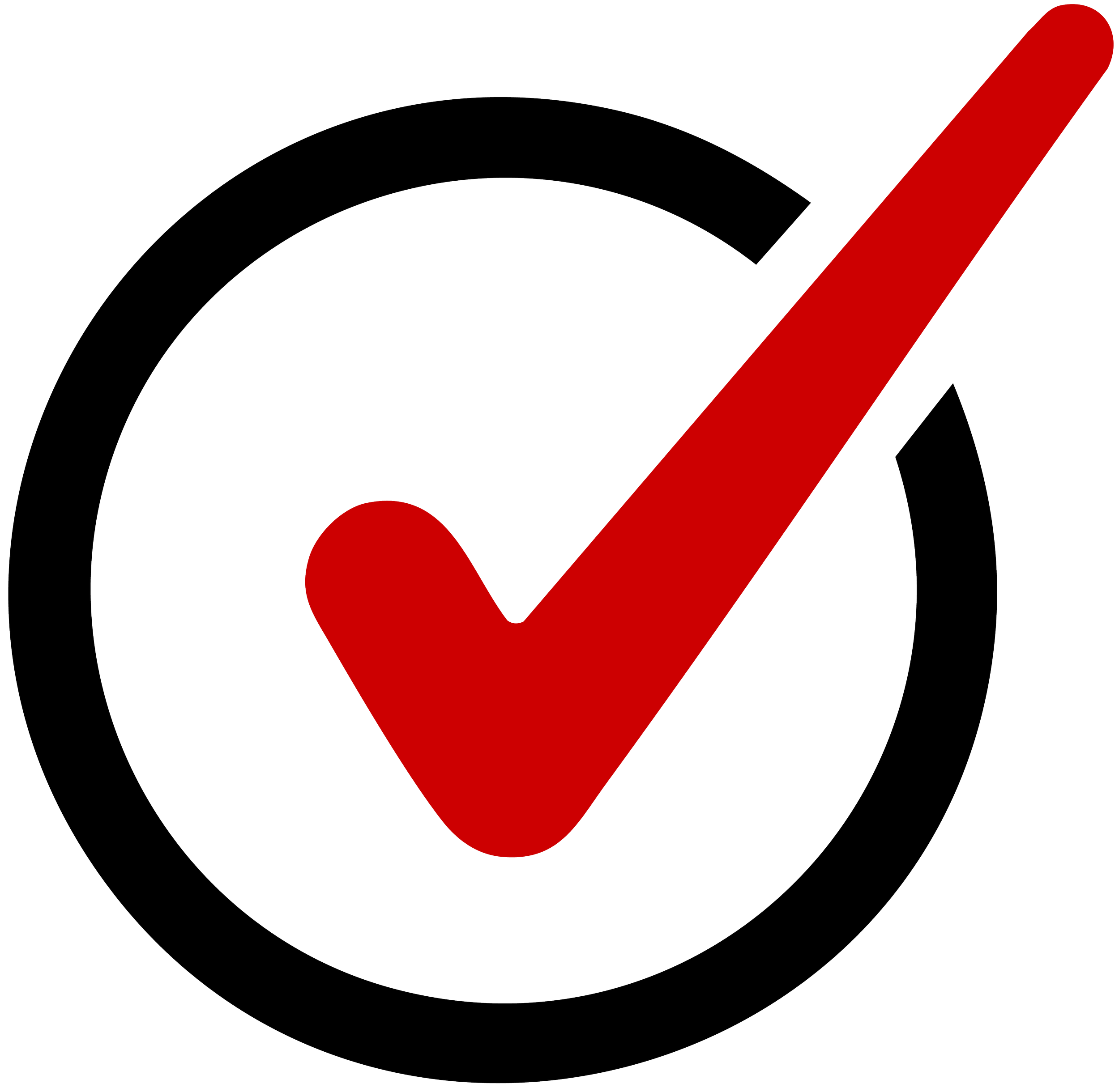 Red checkmark icon on a black background.