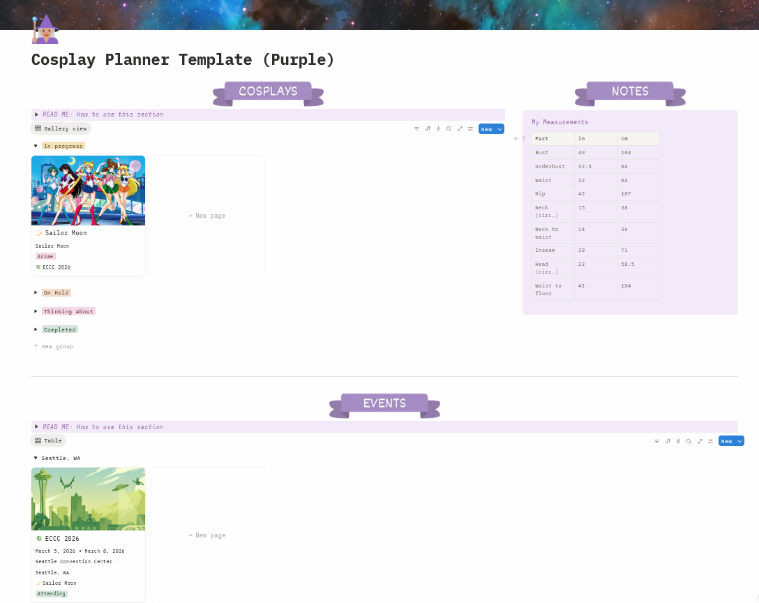 Cosplay Planner Template (purple)