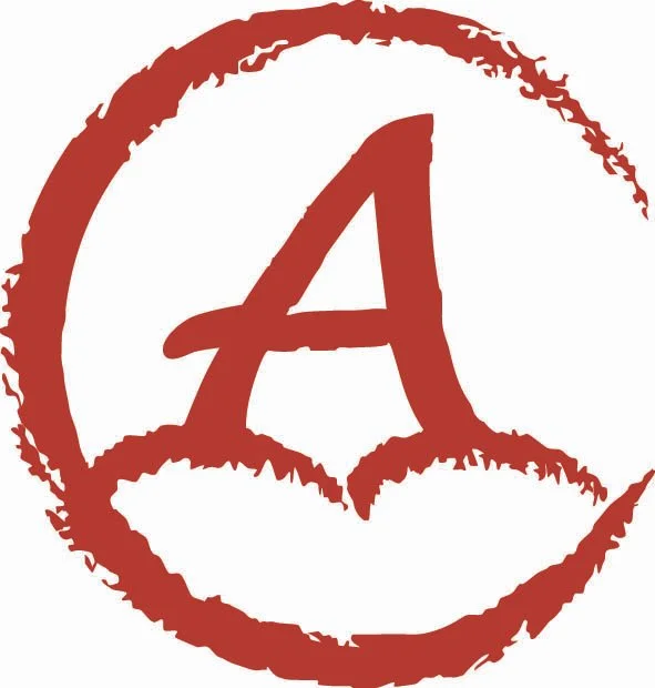 A stylized red letter 'A' inside a rough circular outline, the Audley Farm logo.