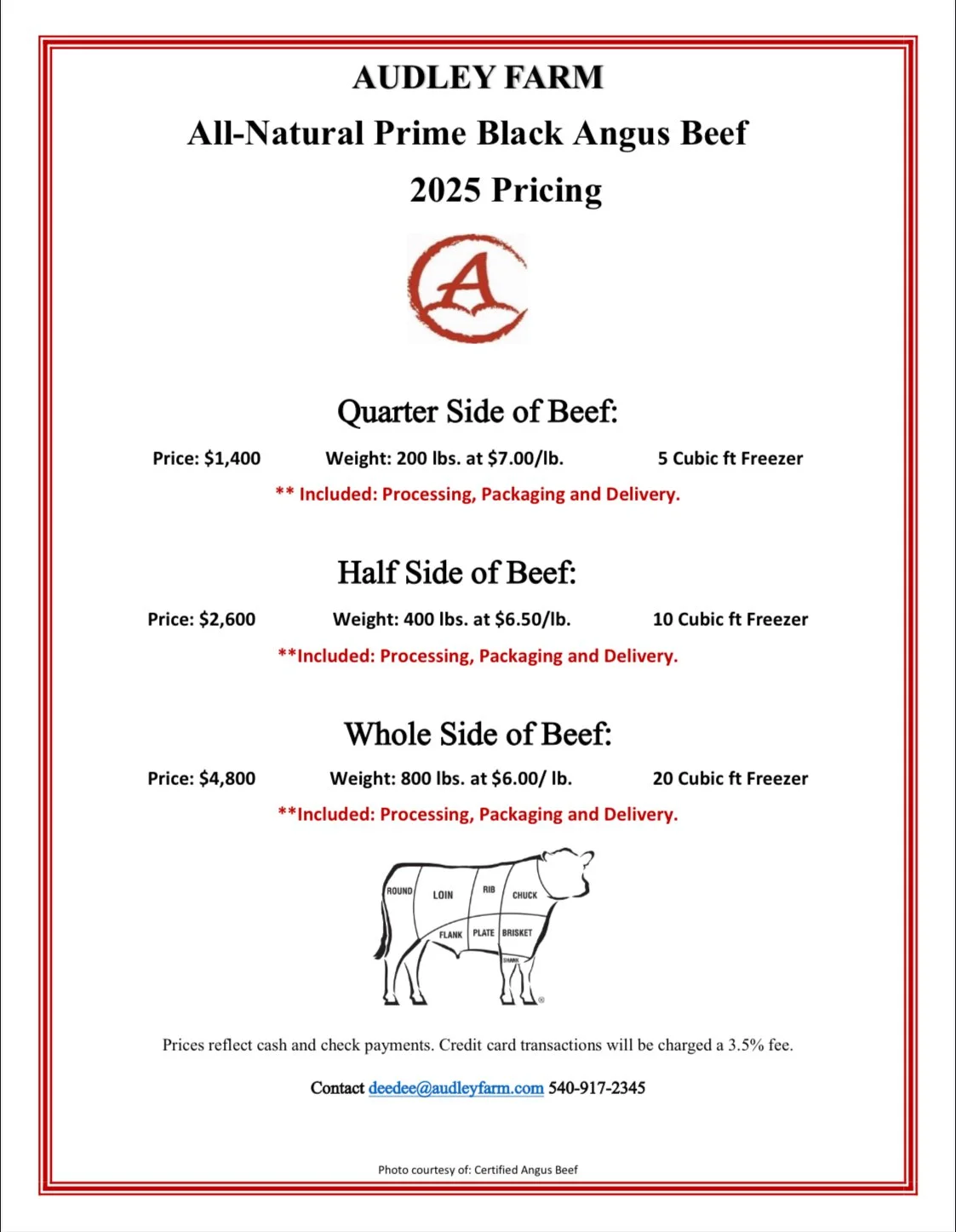 Audley Farm All-Natural Prime Beef 2025 Pricing