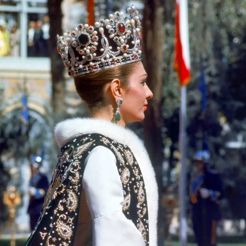 #mondaymood by Farah Diba Pahlavi, last empress of Iran, on the day she became Shahbanu, crowned with a Van Cleef &amp; Arpels wonder of a crown, in 1959. Thinking of her, years later, saying in an interview she felt on that day that she was receivin