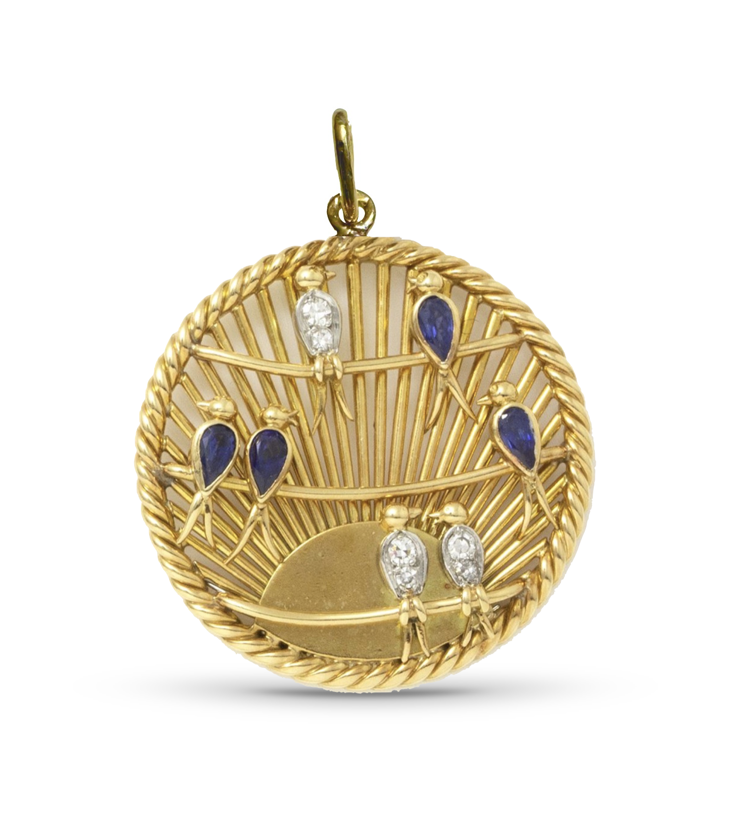 SOLD - Sapphire, diamond and gold 'lovebirds' pendant, by Van Cleef & Arpels