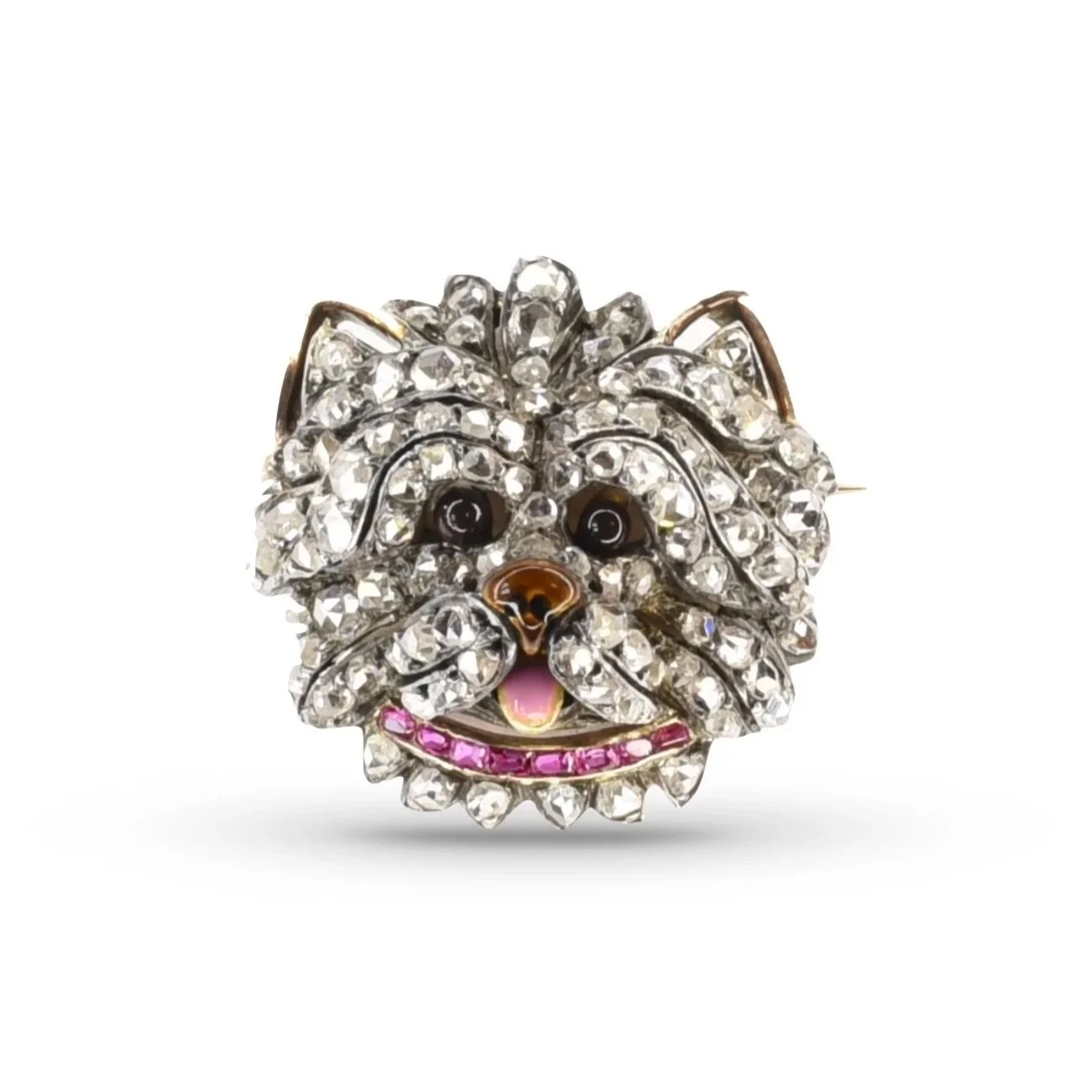 19th Century diamond dog brooch