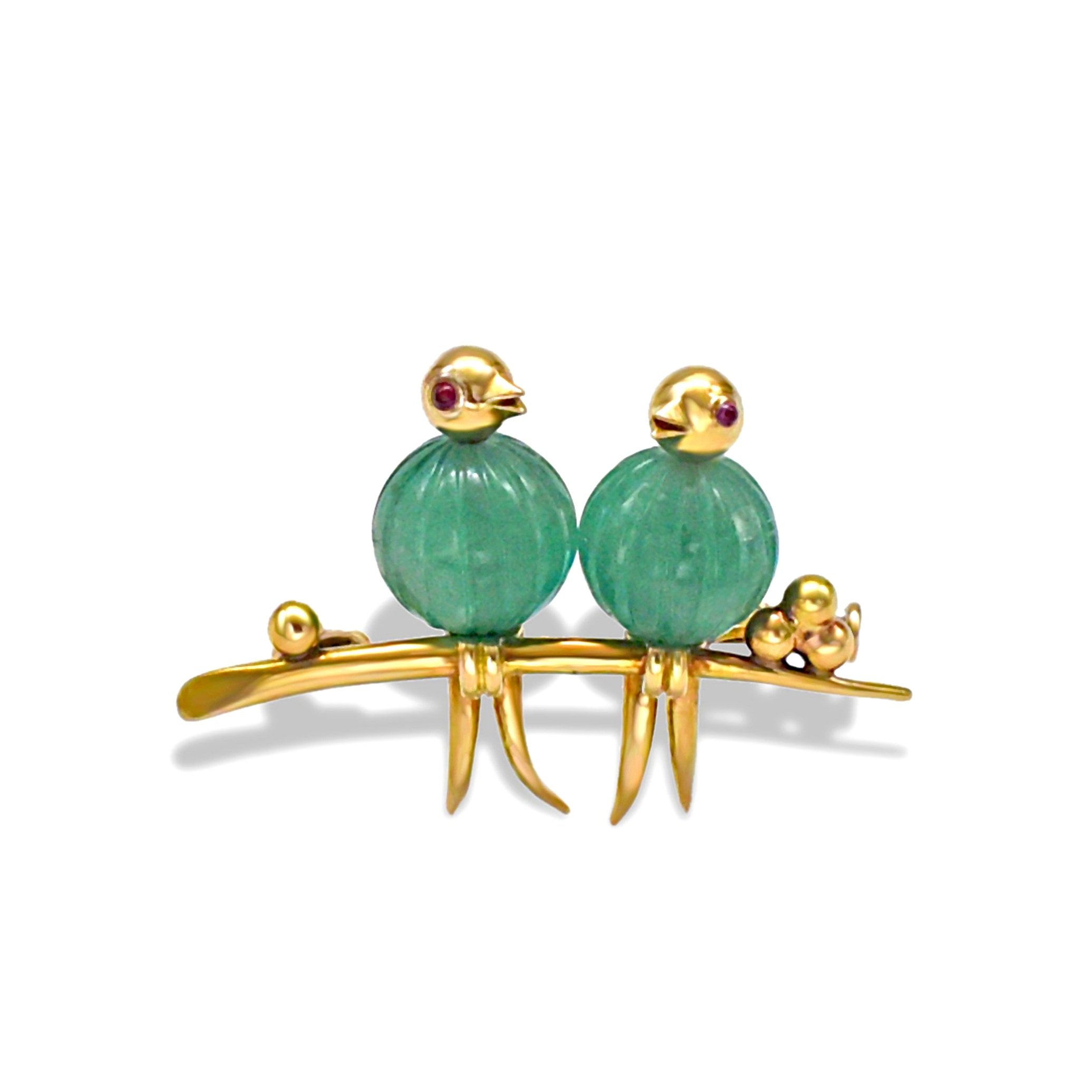 Emerald bird couple brooch