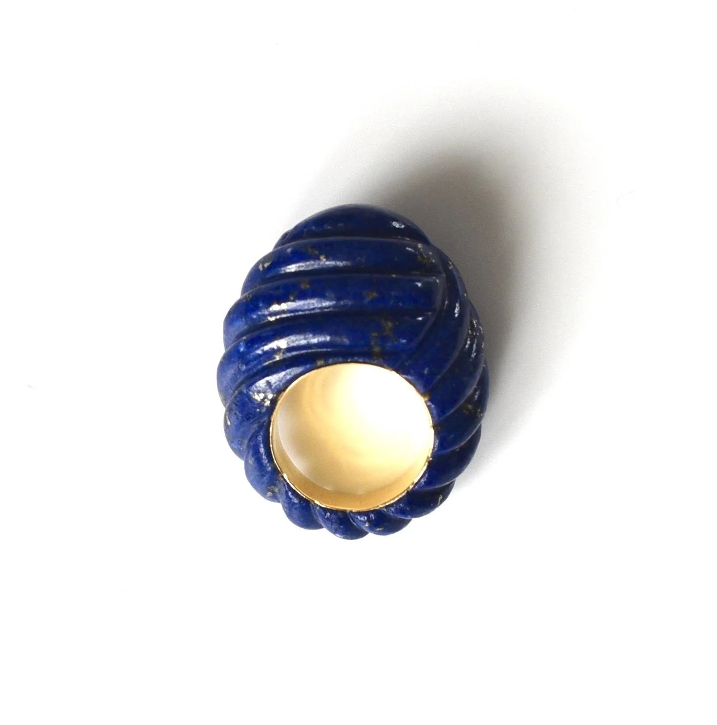 SOLD - Carved lapis lazuli and gold hololith ring