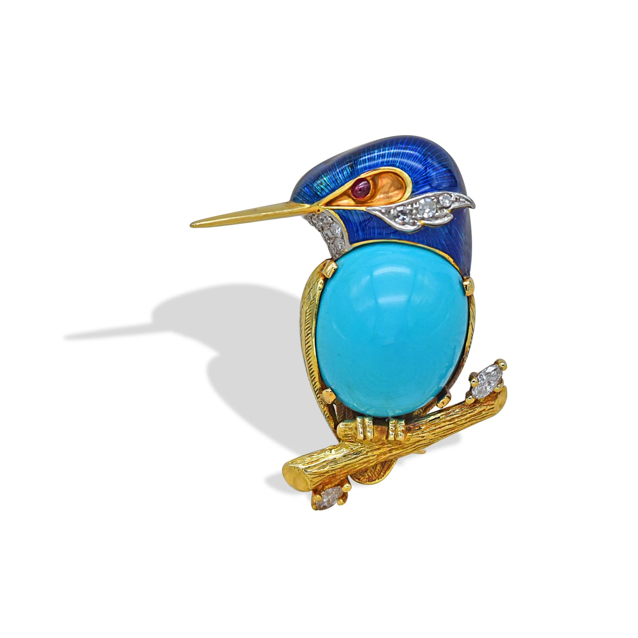 Turquoise Kingfisher brooch
