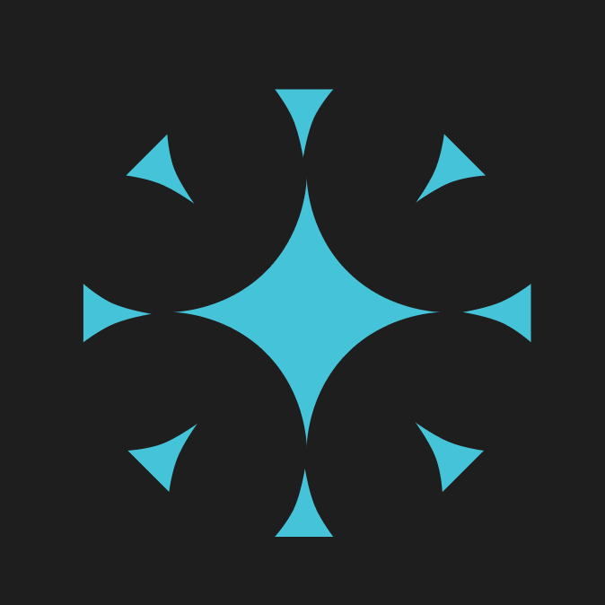 Abstract geometric pattern with blue shapes on black background, resembling a symmetrical star or flower.