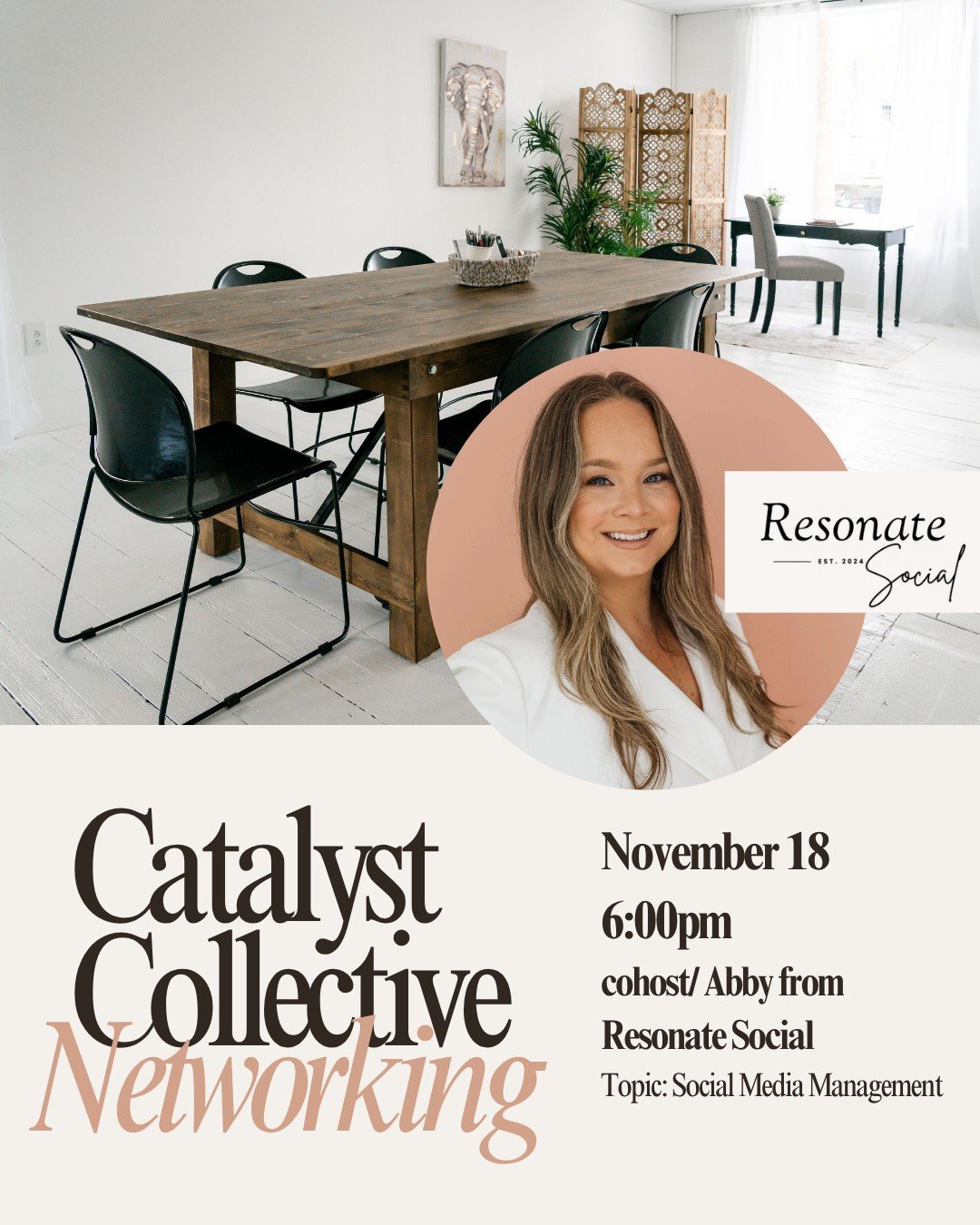 Catalyst Collective Networking Night
Join us on November 18 at 6:00pm for our next Catalyst Collective Networking event. An evening of connection, conversation, and collaboration for local creatives, entrepreneurs, and small business owners.

This mo