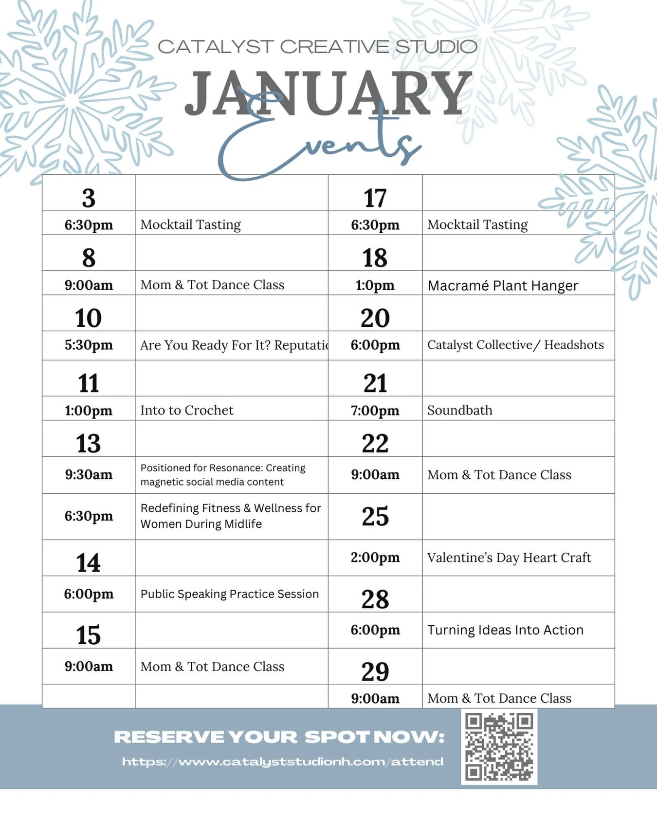 ✨ January update because we couldn&rsquo;t help ourselves ✨

A few last-minute events were added to the January calendar and we wanted to make sure everything happening at Catalyst Creative Studio was reflected in one place. When good ideas, amazing 