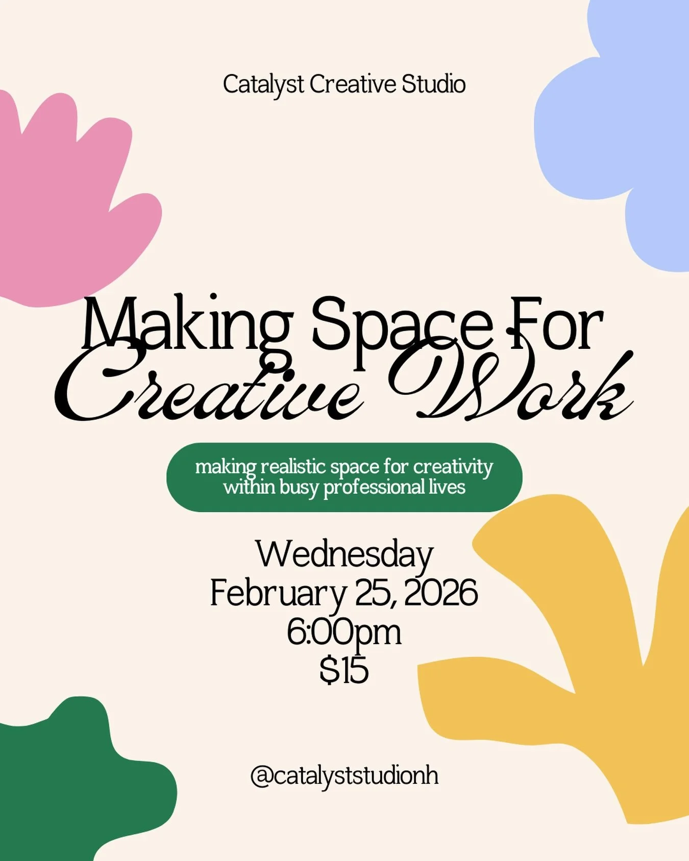 You don&rsquo;t need more hours in the day. You need permission and space 🎨✨

Making Space for Creative Work is a conversation-based gathering for people who want to be creative but feel stretched thin by work, life, and responsibility. This isn&rsq