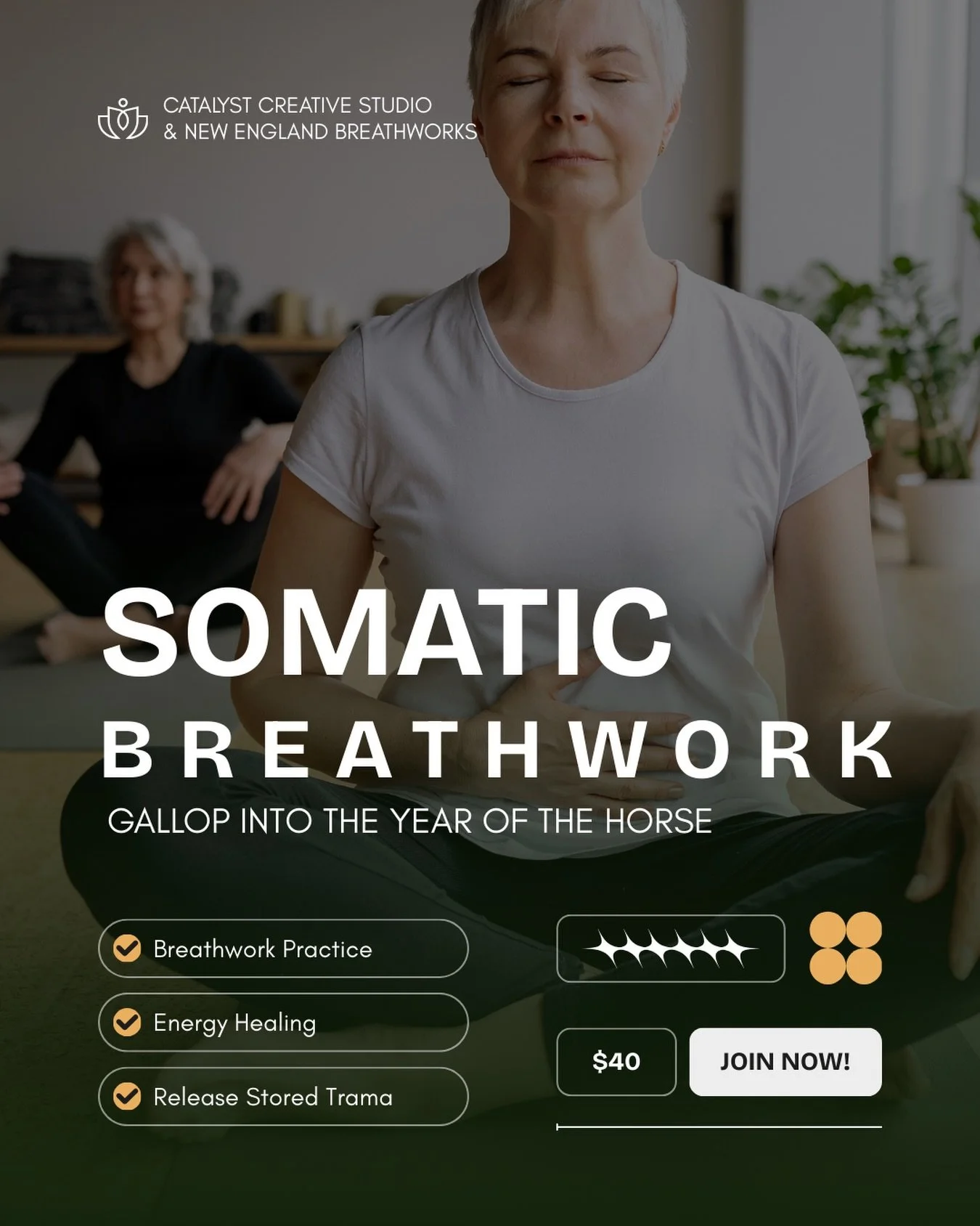 If you&rsquo;ve been holding everything together, this is your moment to soften and release 🌿

Join us for Somatic Breathwork, a deeply supportive experience led by Robyn of New England Breathworks. This session blends conscious breathwork, somatic 