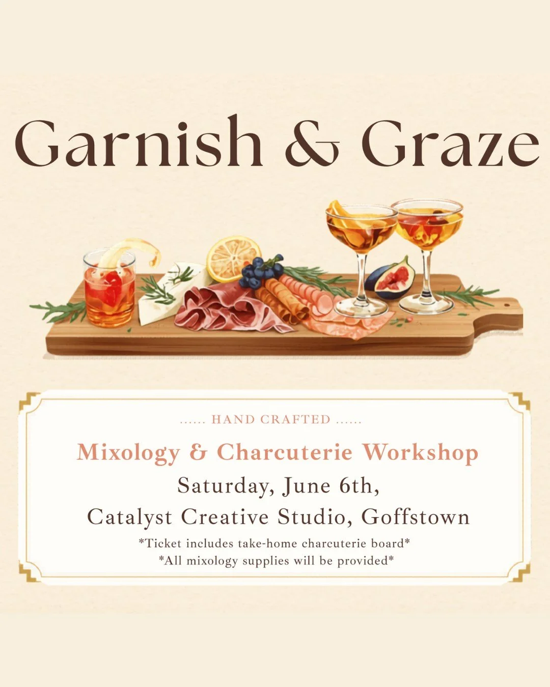 A little shaken. A little styled. A little cheese obsessed. 🍸🧀

This workshop is bringing together two very important life skills:
making a good cocktail and building a charcuterie board that makes people say &ldquo;wait&hellip; you made that?!&rdq
