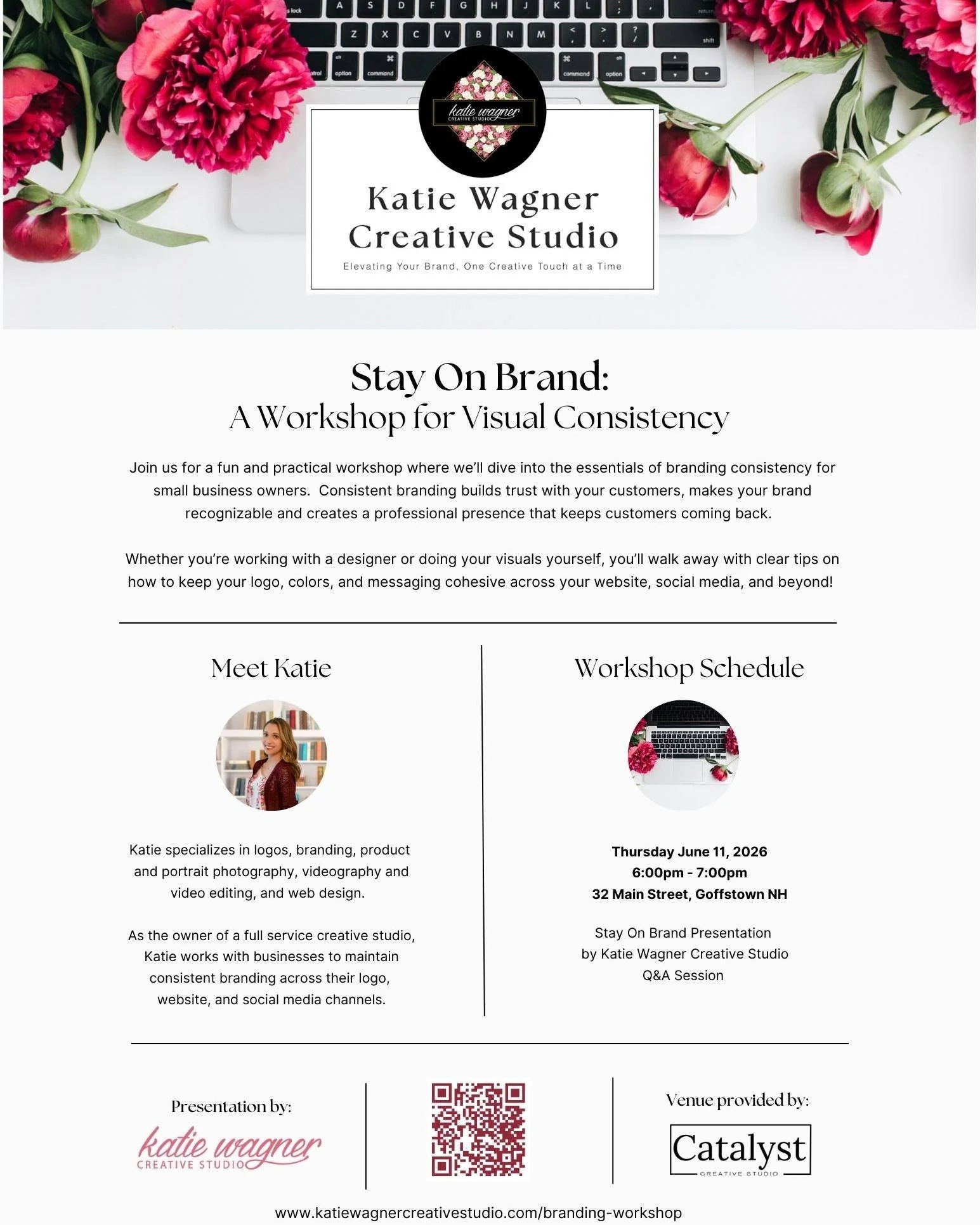 Your brand might be saying more than you think it is!

Join Katie Wagner of Katie Wagner Creative Studio for a workshop all about branding consistency and why cohesive visuals actually matter for small businesses.

We&rsquo;ll be diving into how cons