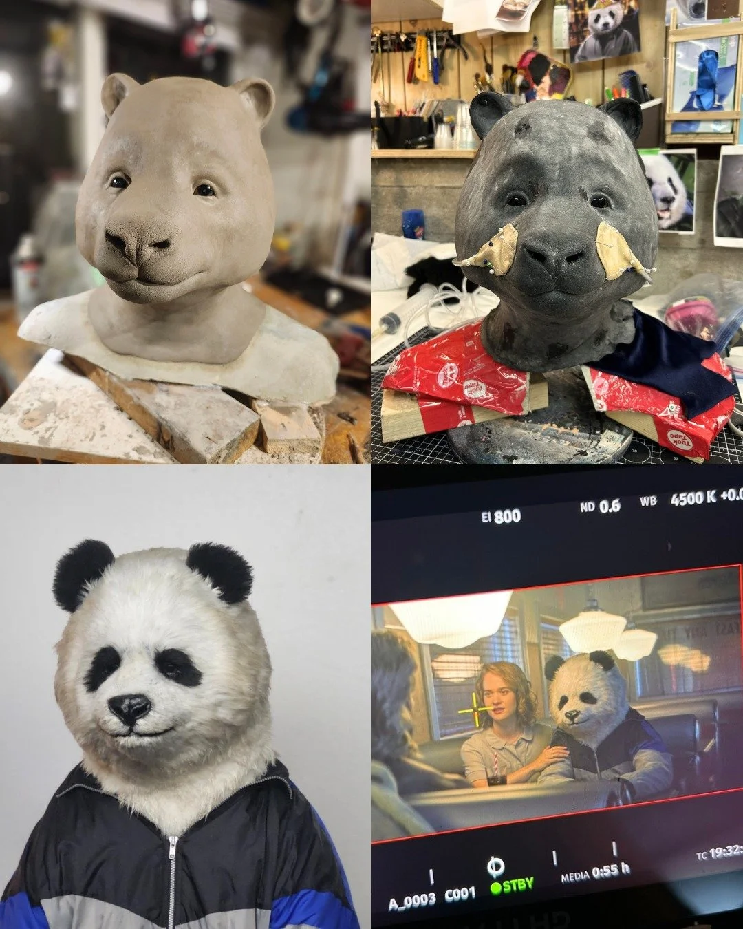 What you see vs what it takes to make it happen. 📺

Top: the behind-the-scenes process of building the panda head, from clay sculpture to adding the bladders in the cheeks to expand and give emotion during the shoot. 

Bottom: the final Casino Days 