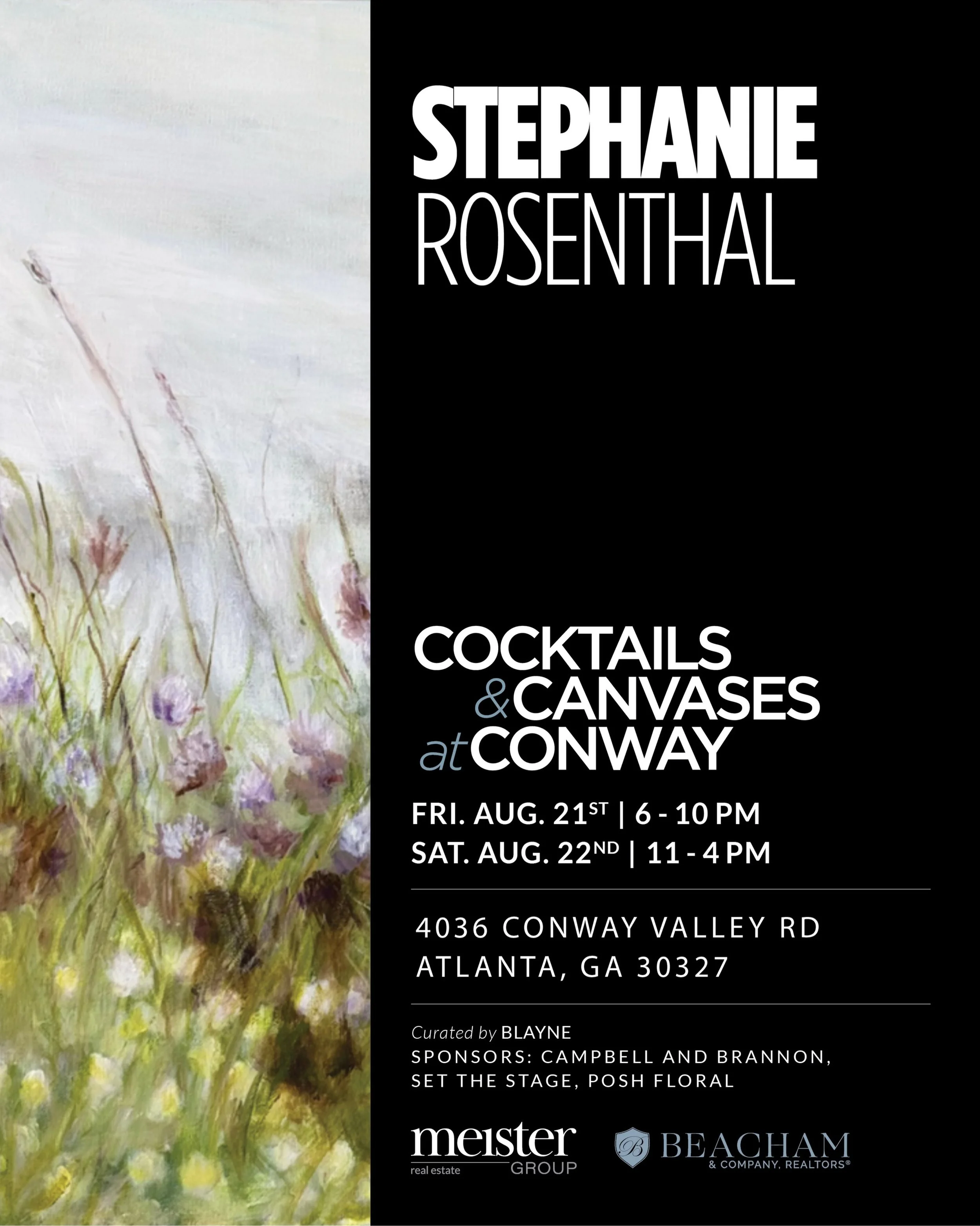 I&rsquo;m excited to be part of Cocktails &amp; Canvases at Conway next weekend in Atlanta.

A curated collection of original artwork will be shown throughout this beautiful Conway Valley home, alongside work from a group of participating artists.

F