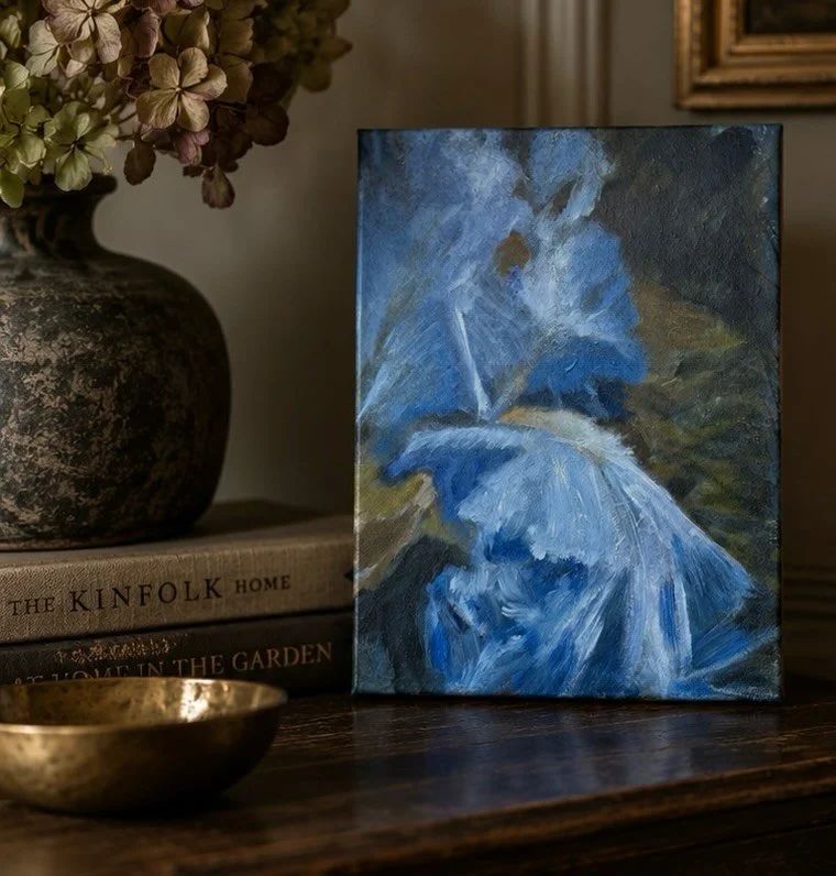 Small works have a way of becoming part of a room&rsquo;s story. Tucked beside collected objects, layered into a bookshelf, or placed in a quiet corner where small art invites a closer look.

Feel the Stillness
Acrylic on canvas
9 &times; 12 inches

