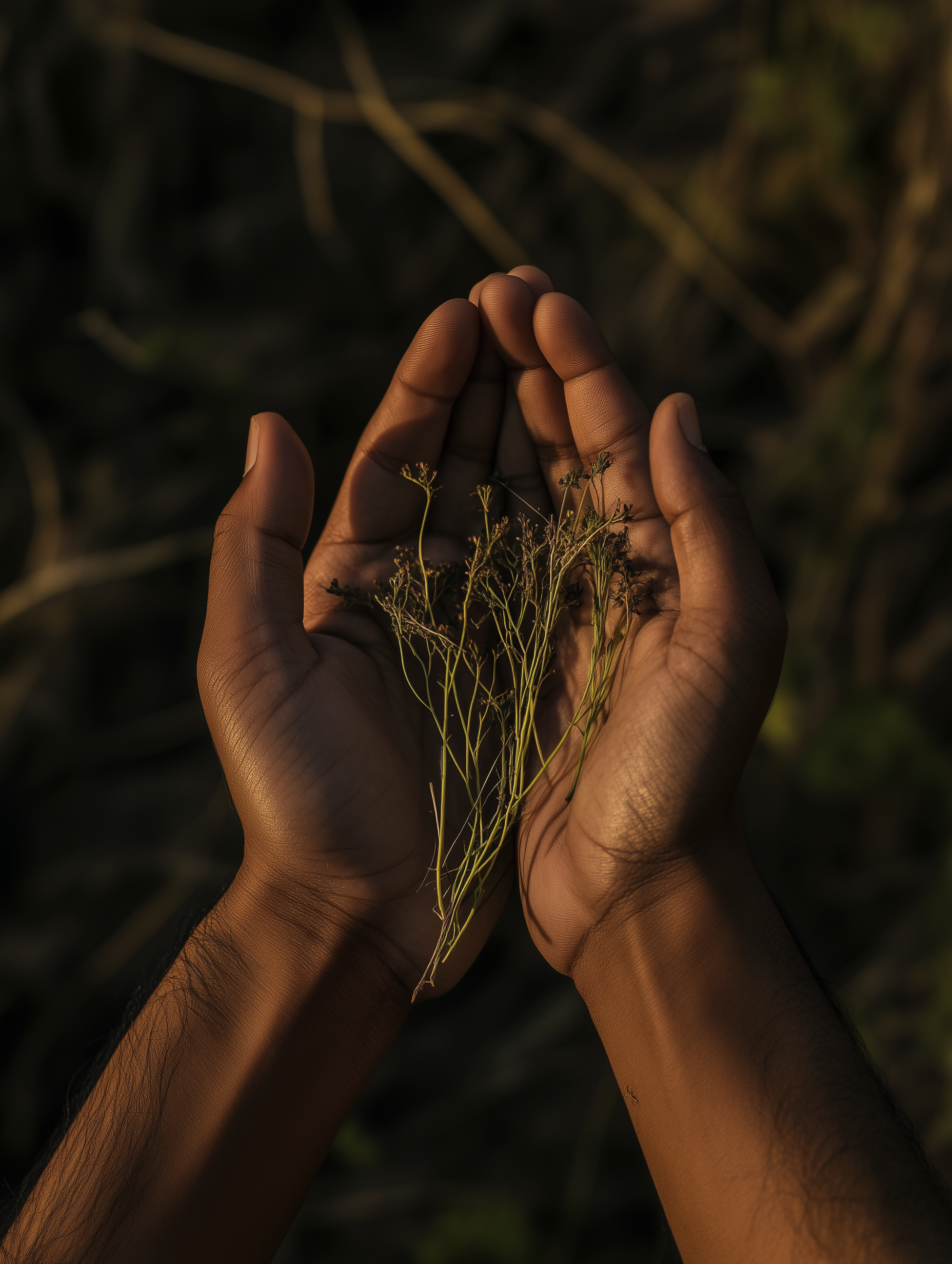 Close-up of hands holding dried wildflowers
