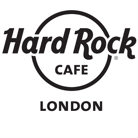 Black and white logo for Hard Rock Cafe London with the words 'Hard Rock Cafe London' inside a circle.