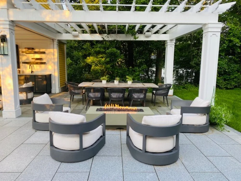 Cozy fire pit design in Sudbury, MA backyard