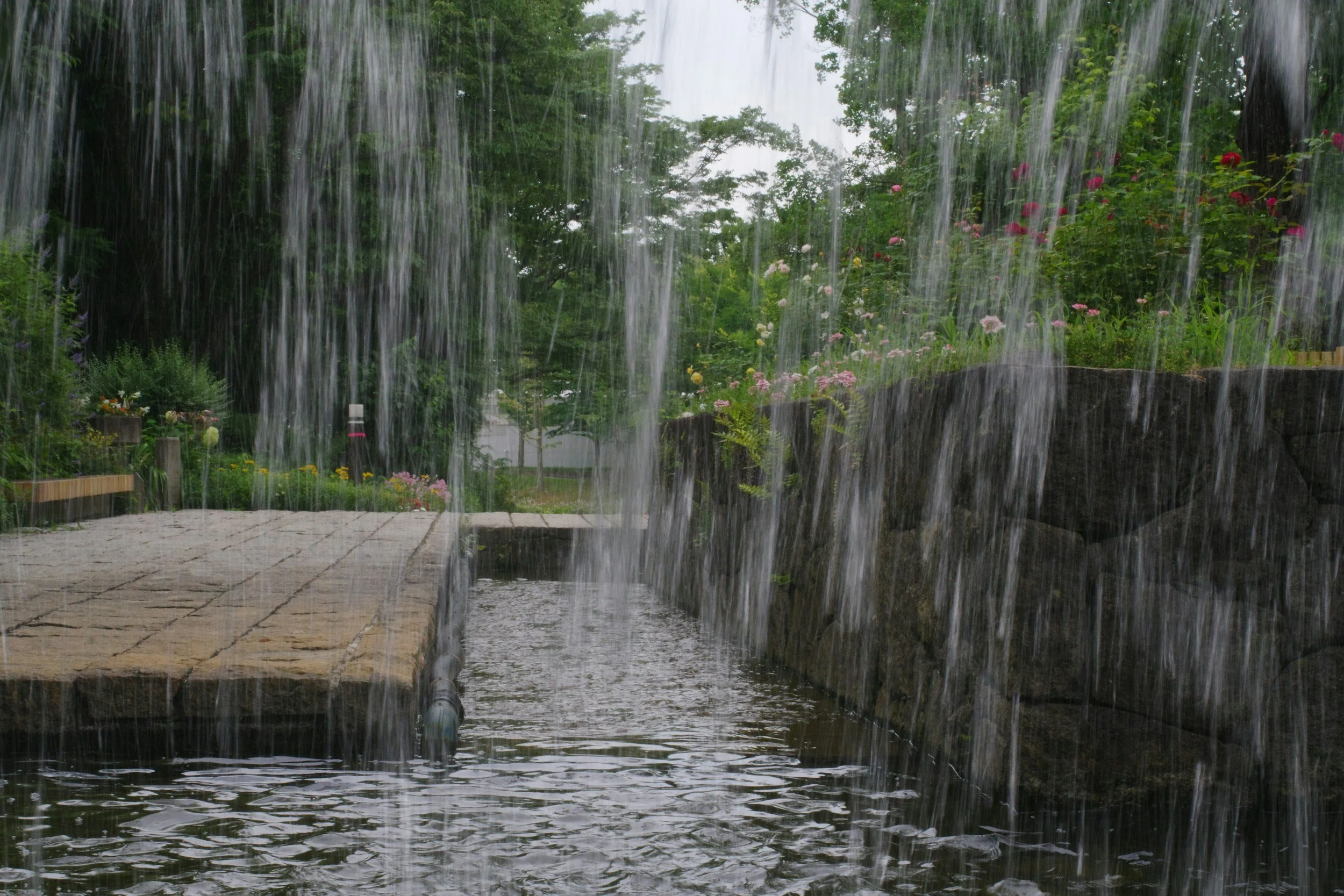 Custom-designed backyard waterfall feature in Southwest Michigan