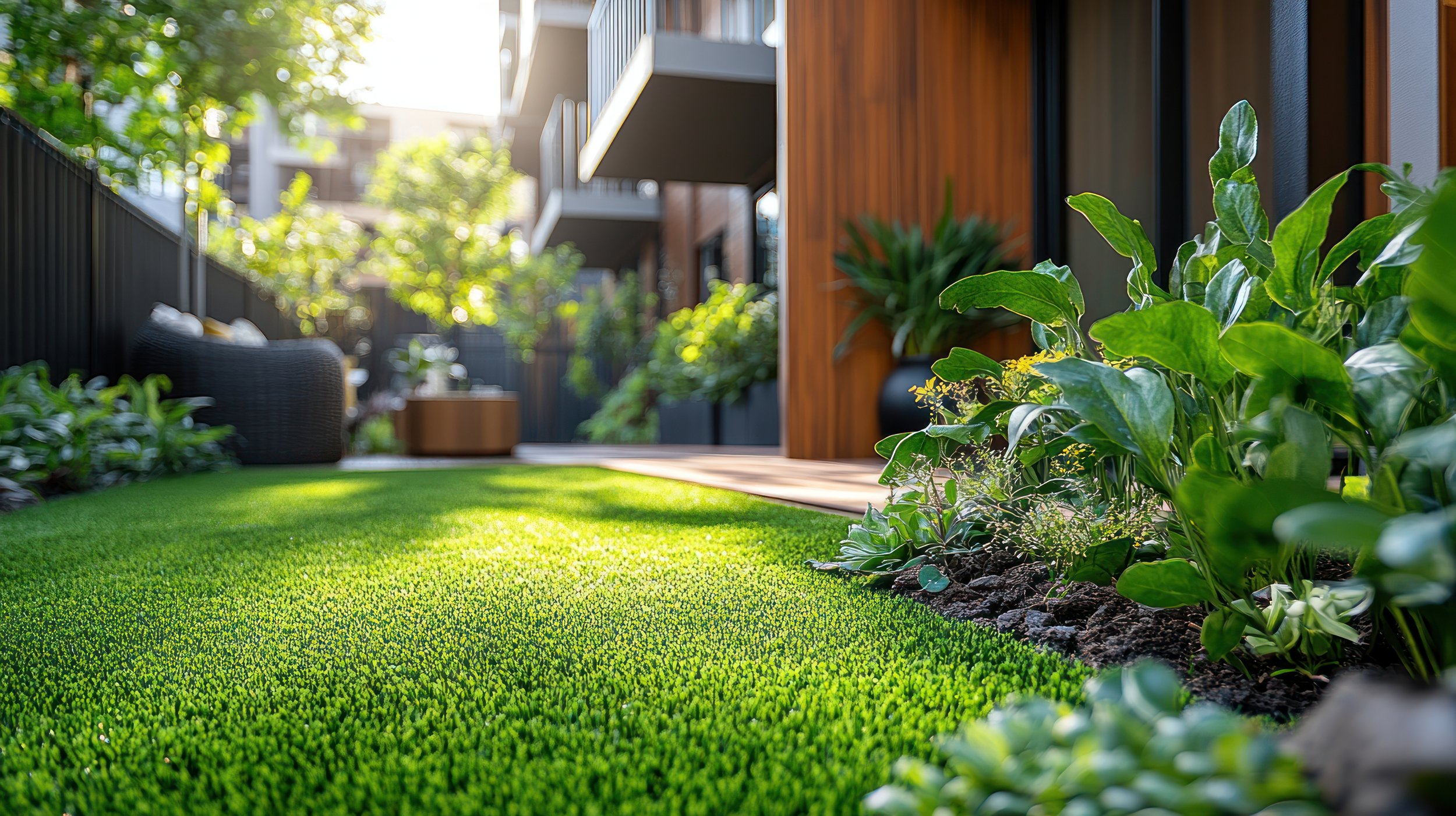 Commercial property with professional edging and mulch installation in Southwest Michigan
