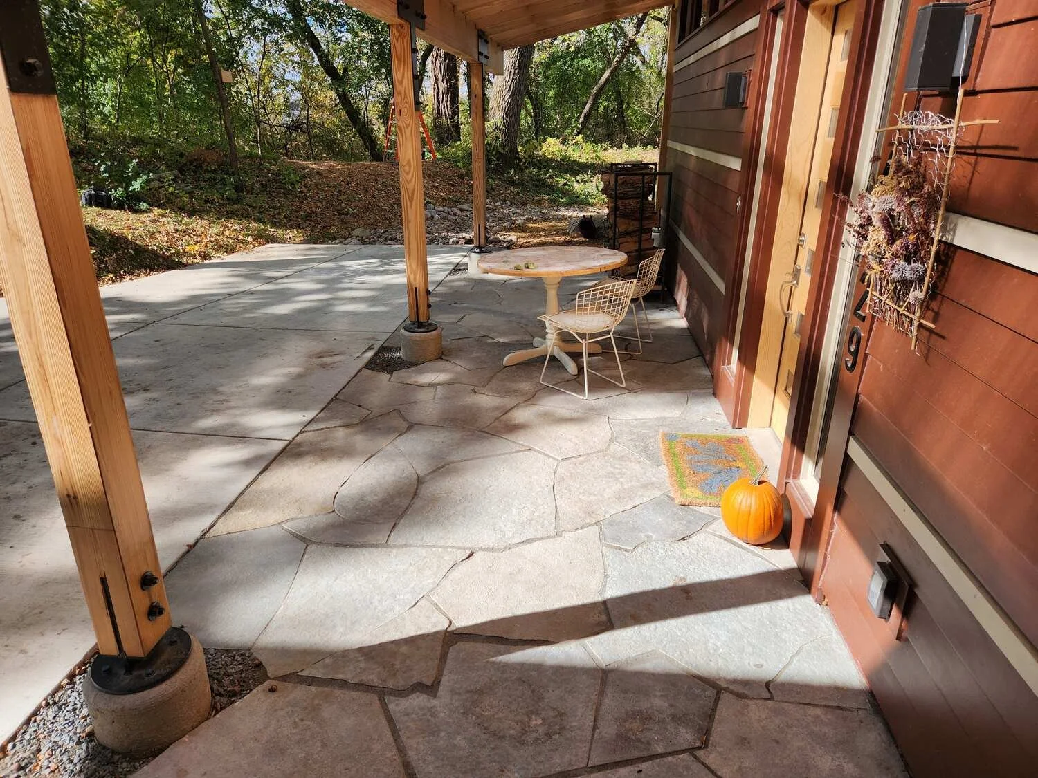 Elegant front entry landscape using natural stone in Verona, WI