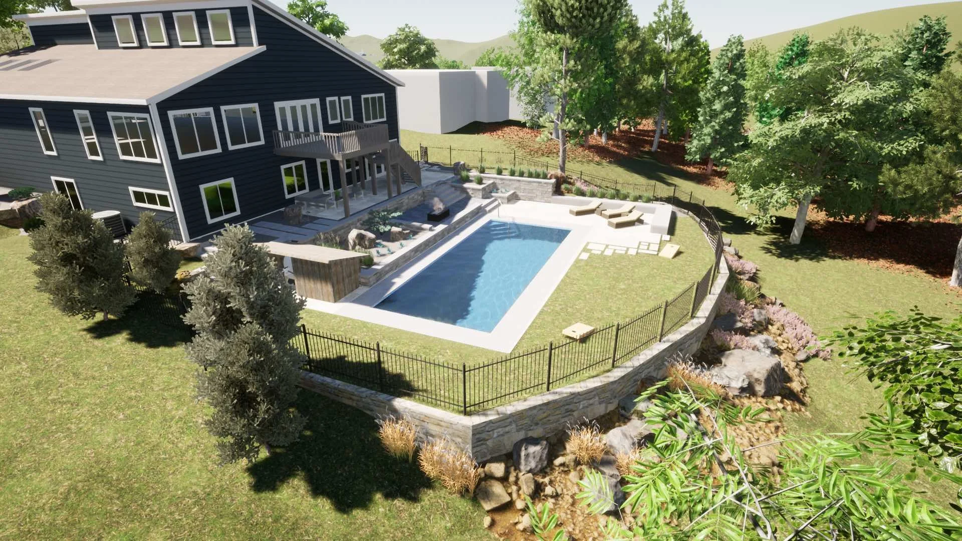 Paver Patio and Lounging Deck With Pool in Waunakee, WI