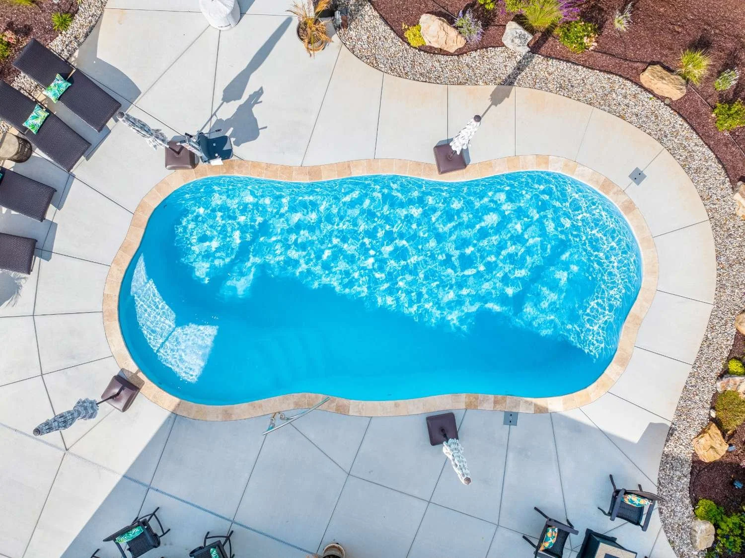 Fiberglass pool viewed from above showing fast installation layout in Madison, WI